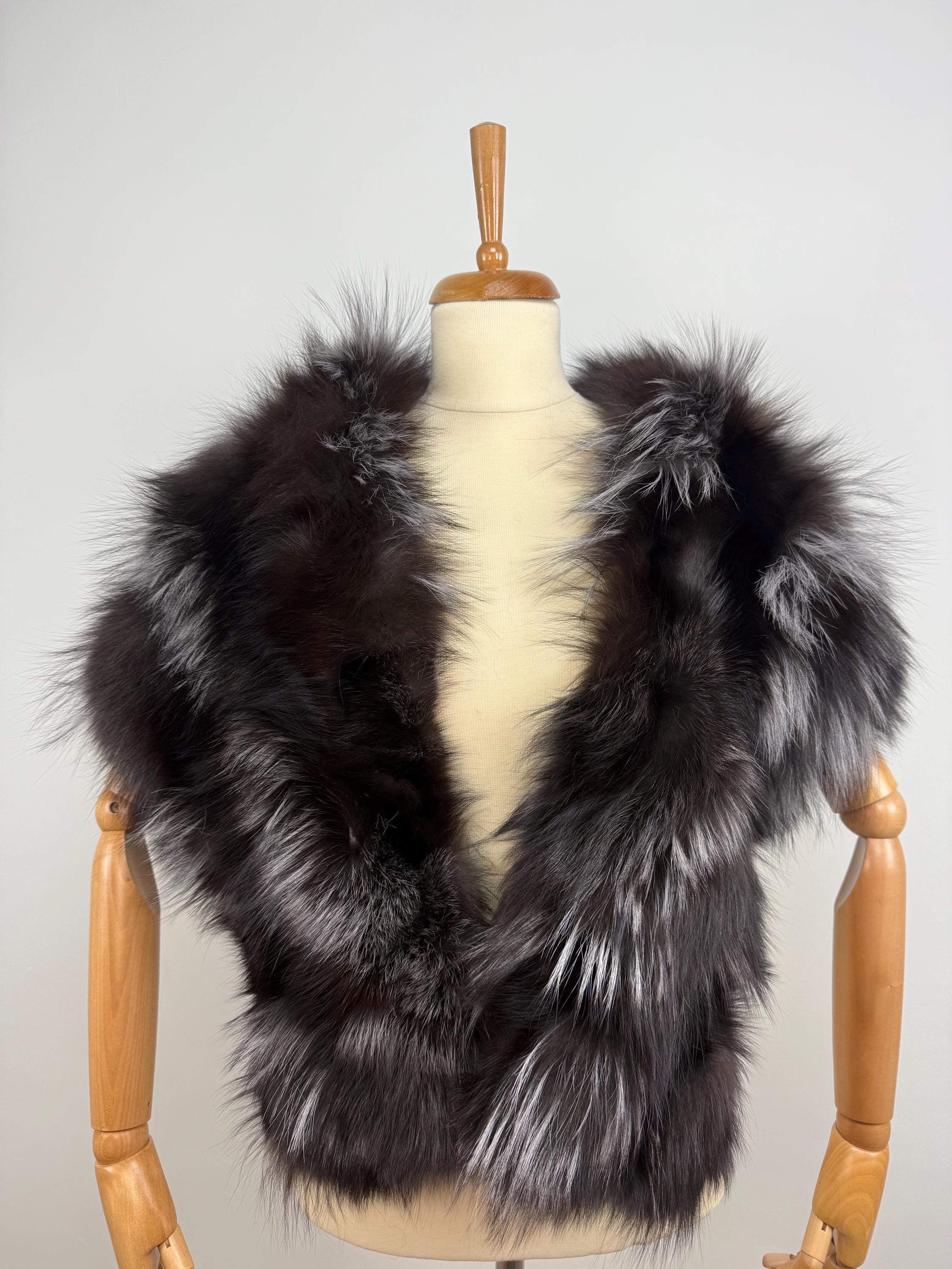 Silver Fox Fur Shawl – Real Fur Shawl, Handmade in Greece, Luxury Evening Wrap