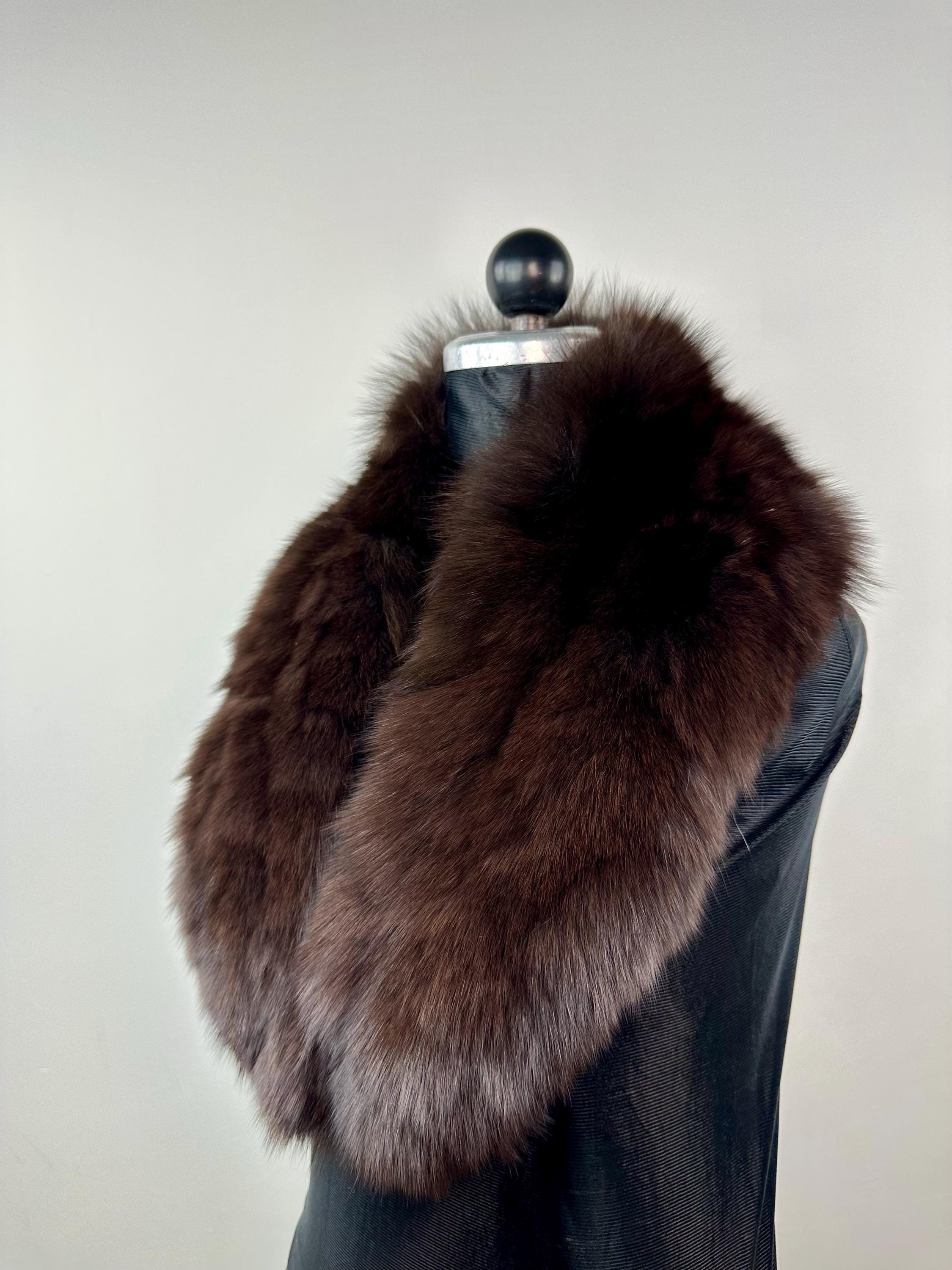 Dark Brown Fox Fur Collar – Real Fur Collar, Handmade in Greece, Luxury Neck Accessory