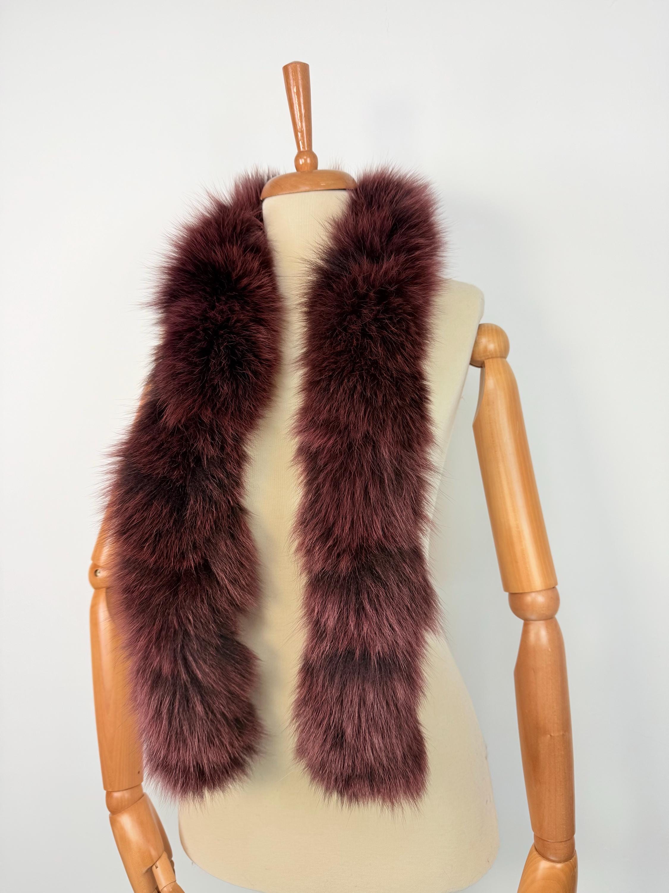Burgundy Fox Fur Scarf – Real Fur Scarf, Handmade in Greece, Luxury Winter Scarf