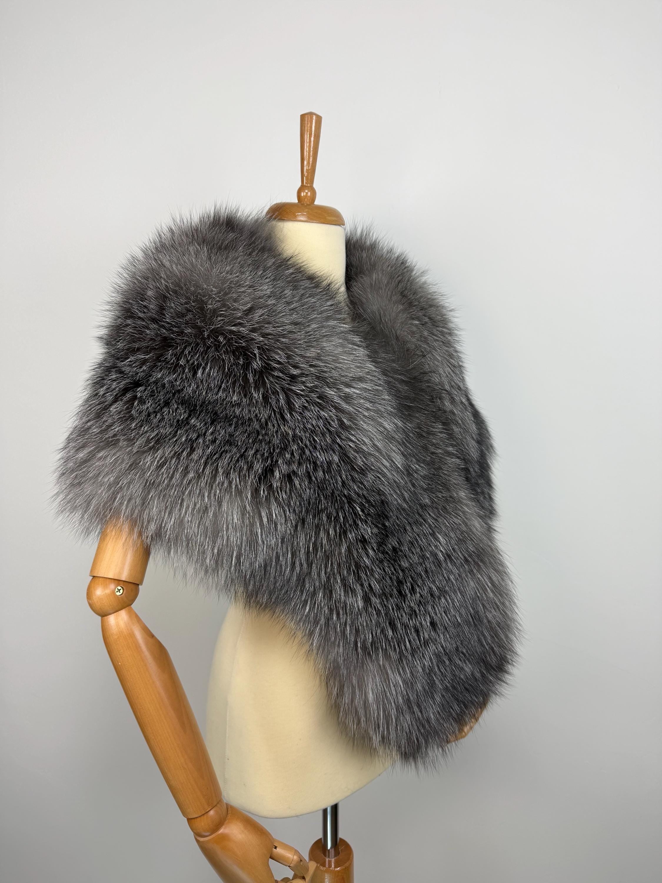 Frost Fox Fur Shawl – Real Fur Evening Wrap, Handmade in Greece