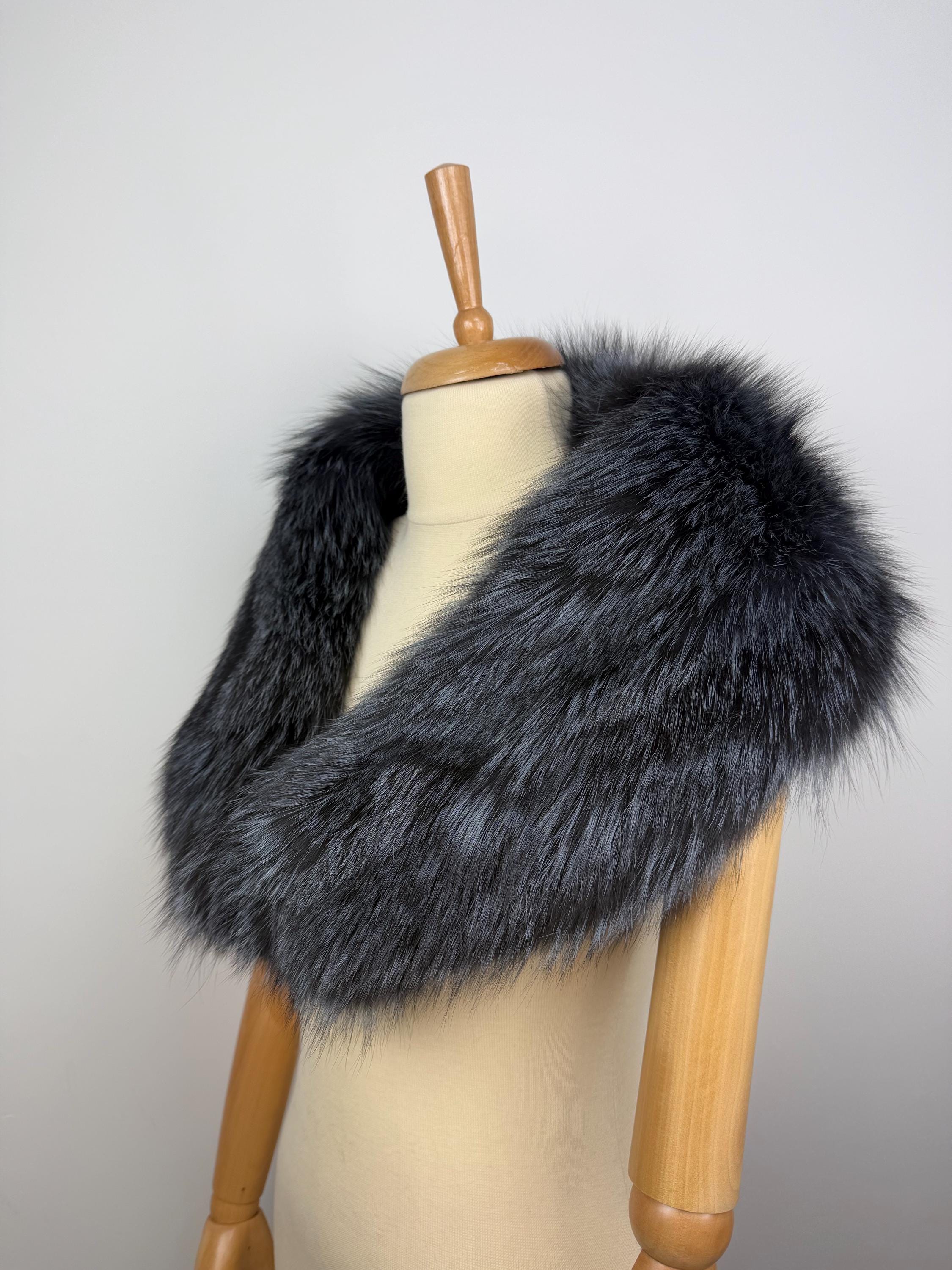 Dark Gray Fox Fur Collar – Real Fur Collar, Handmade in Greece, Luxury Neck Accessory
