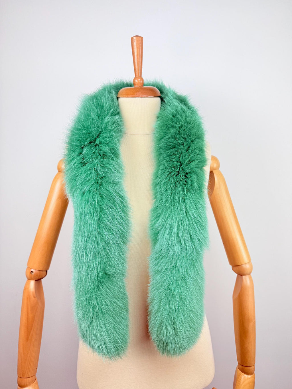 Green Fox Fur Scarf – Real Fur Scarf, Handmade in Greece, Luxury Winter Scarf