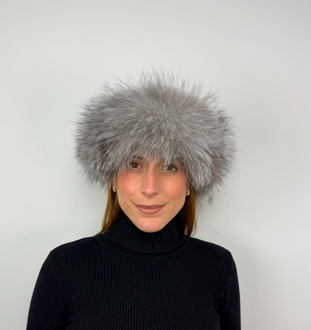 Handmade Silver Fox Fur Headband: Warm Fluffy Winter Accessory
