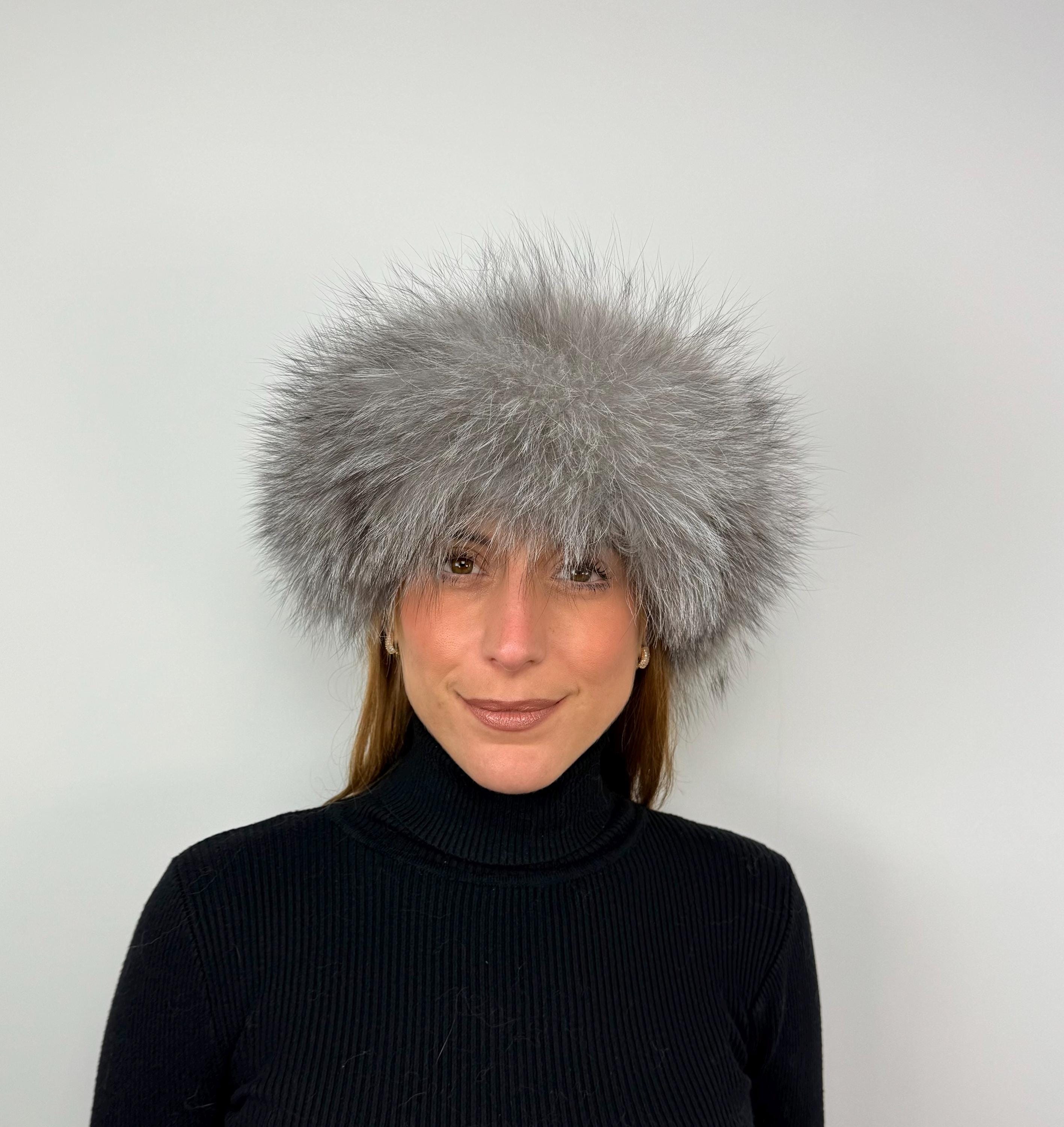 Handmade Silver Fox Fur Headband: Warm Fluffy Winter Accessory