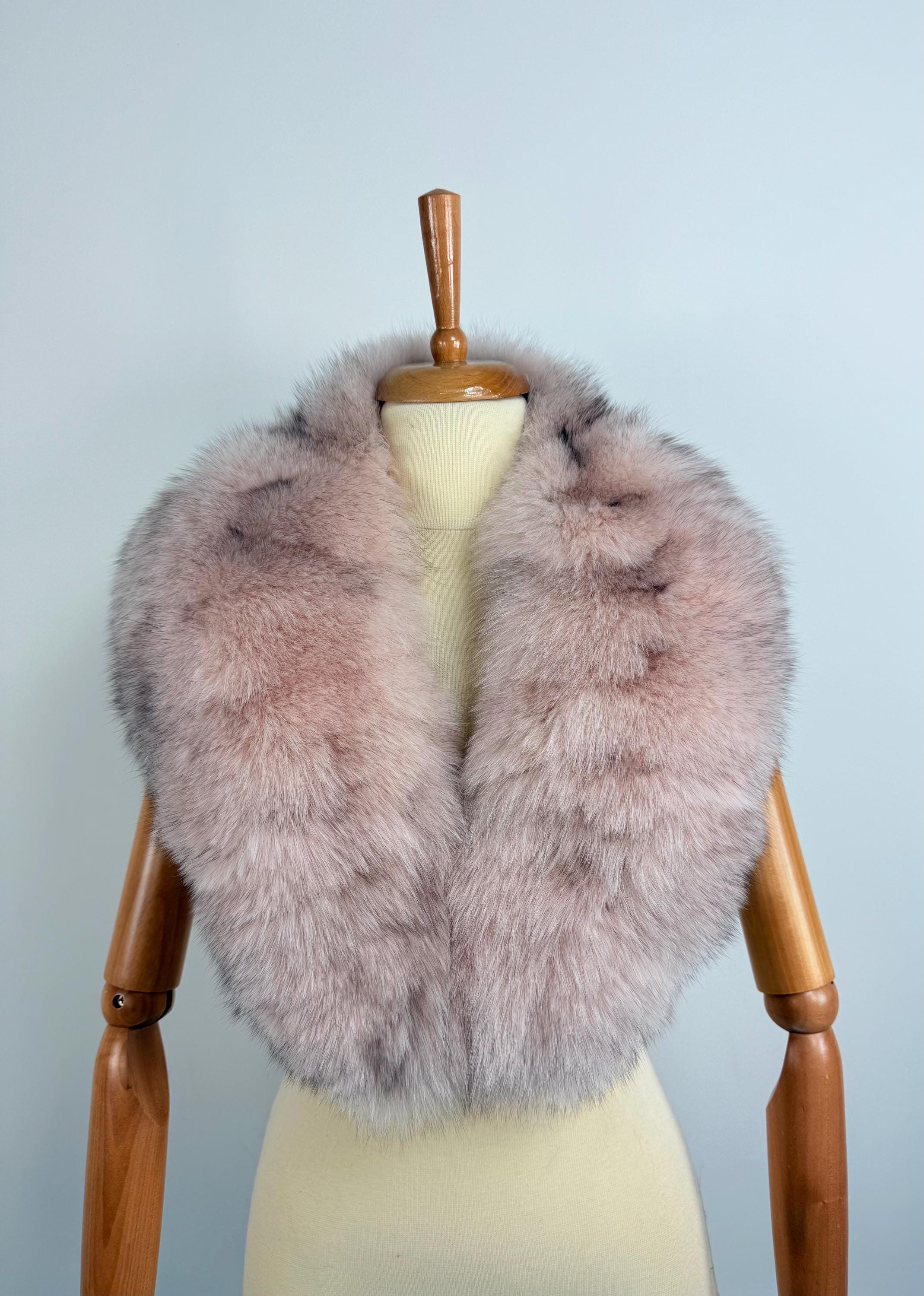 Light Pink Fox Fur Collar – Real Fur Collar, Handmade in Greece, Luxury Neck Accessory