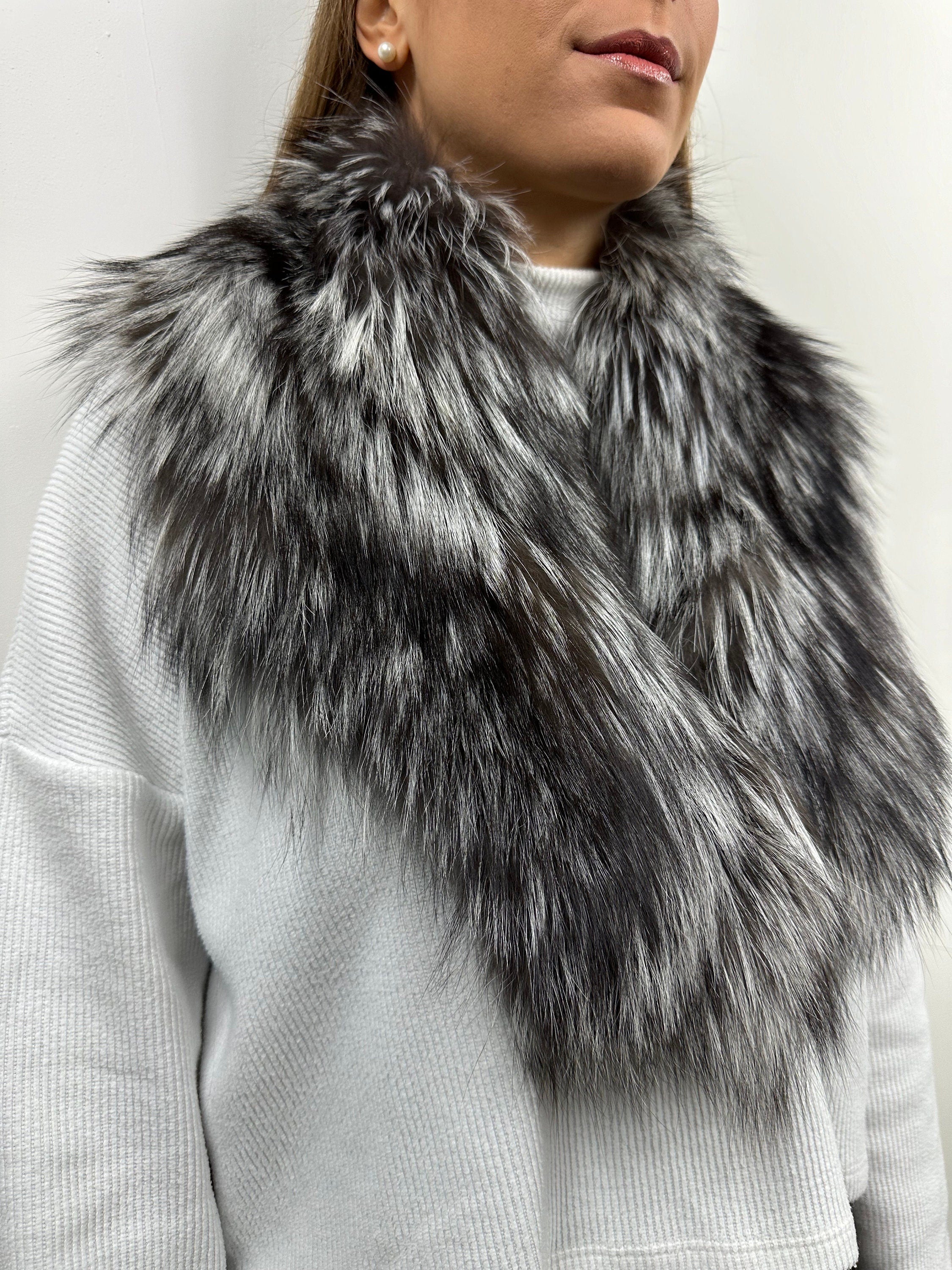 Handmade Silver Fox Fur Collar: Cozy Stole, Satin Lined