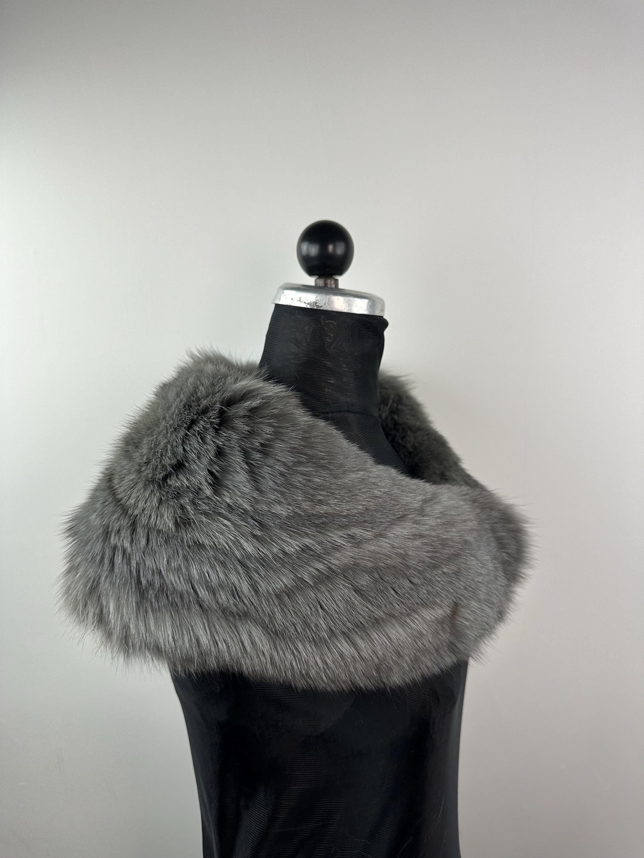 Luxury Gray Fox Fur Collar – Real Fur, Handmade in Greece, Elegant Neck Accessory