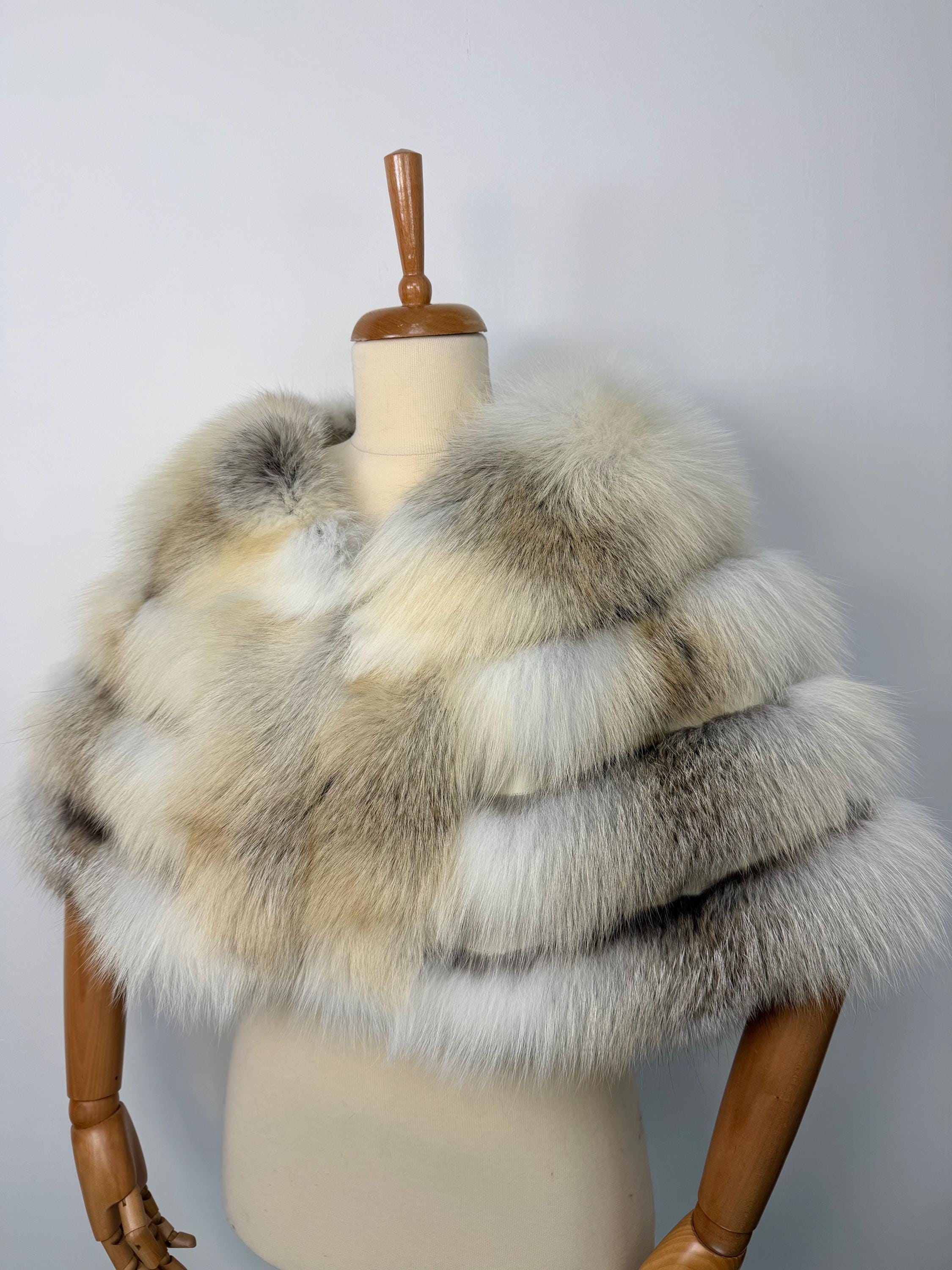 Fawn light fox fur stole, real fur bridal shawl, wedding warp