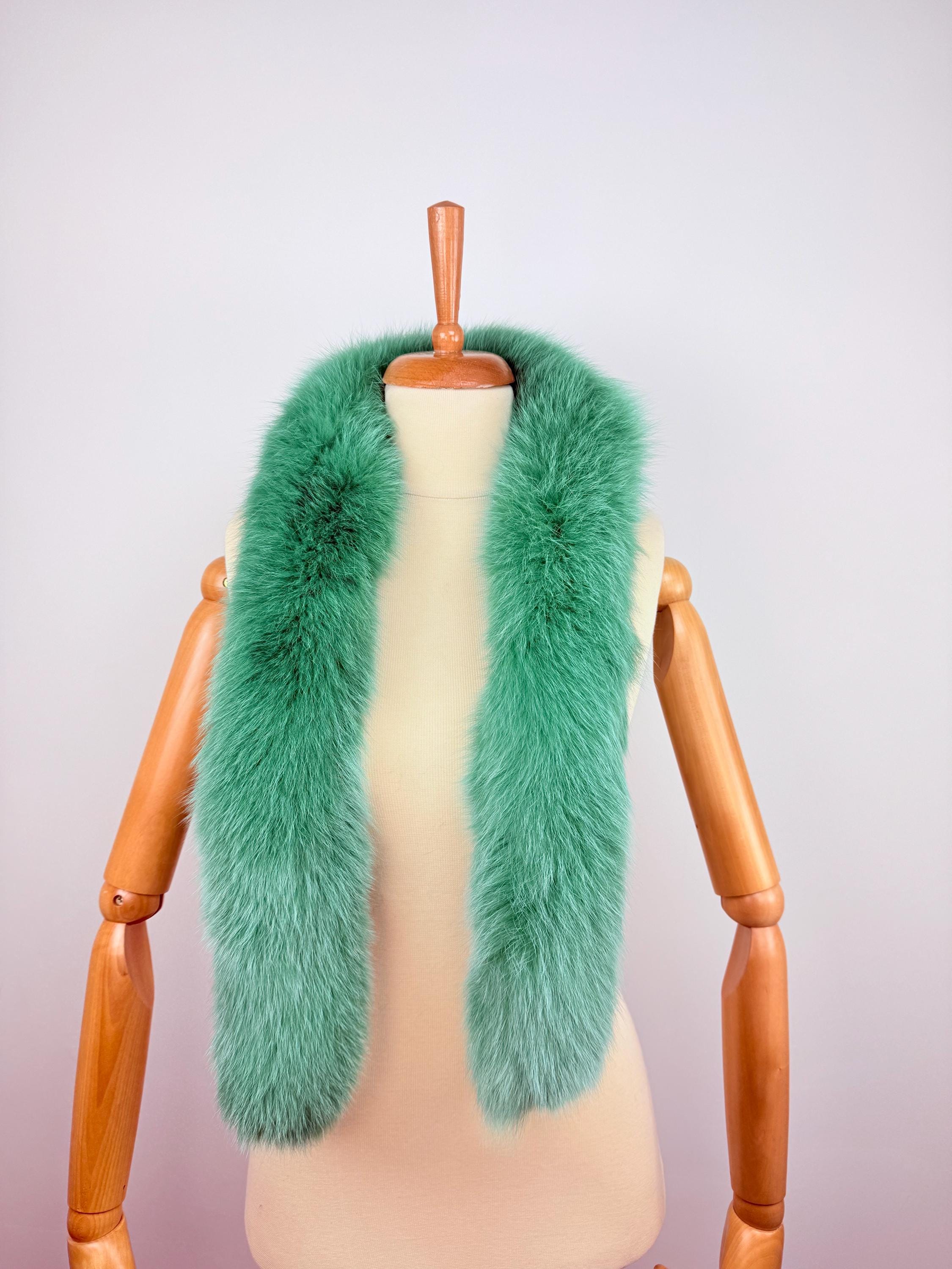 Green Fox Fur Scarf – Real Fur Scarf, Handmade in Greece, Luxury Winter Scarf