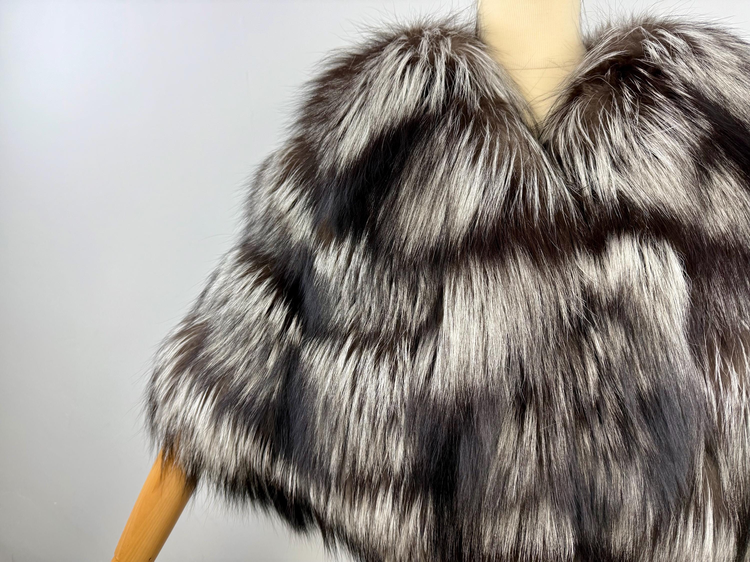 Genuine Silver Fox Fur Wrap: Handmade Real Fur Stole