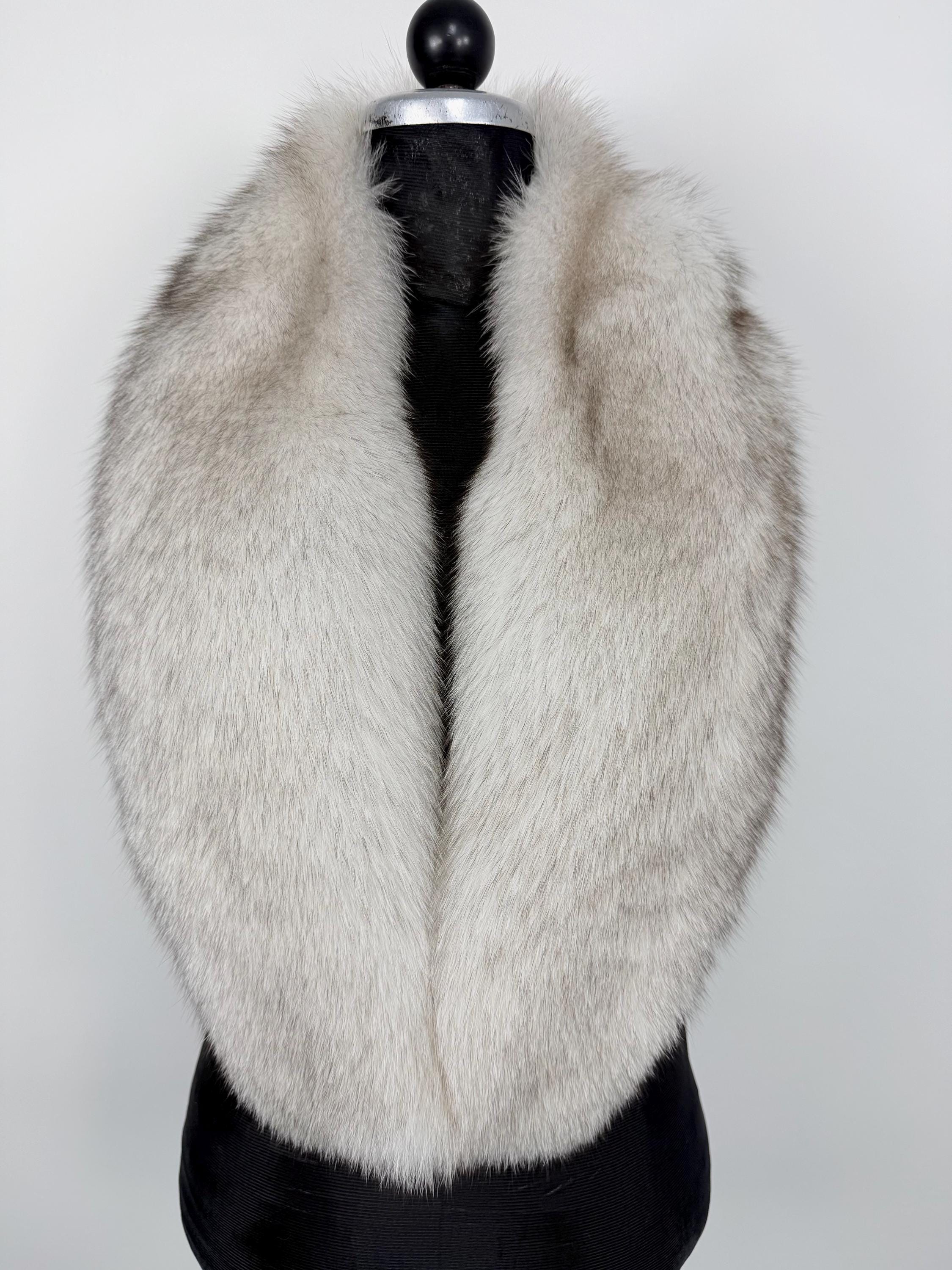 Blue Fox Fur Stole – Real Fur Wrap, Extra Long Luxury Fur, Handmade in Greece