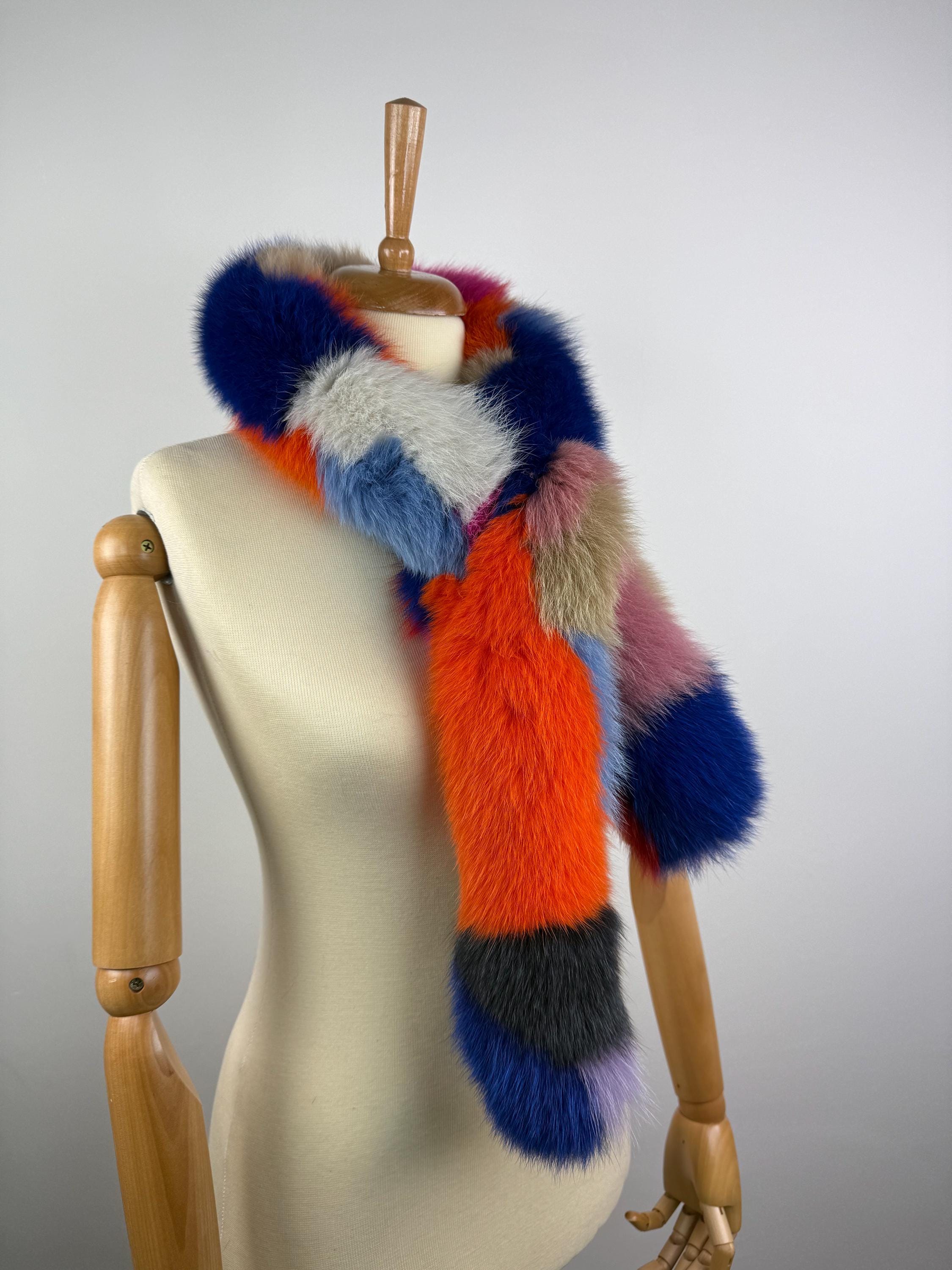 Luxury Multicolor Fox Fur Scarf – Real Fur, Handmade in Greece, Elegant Winter Scarf