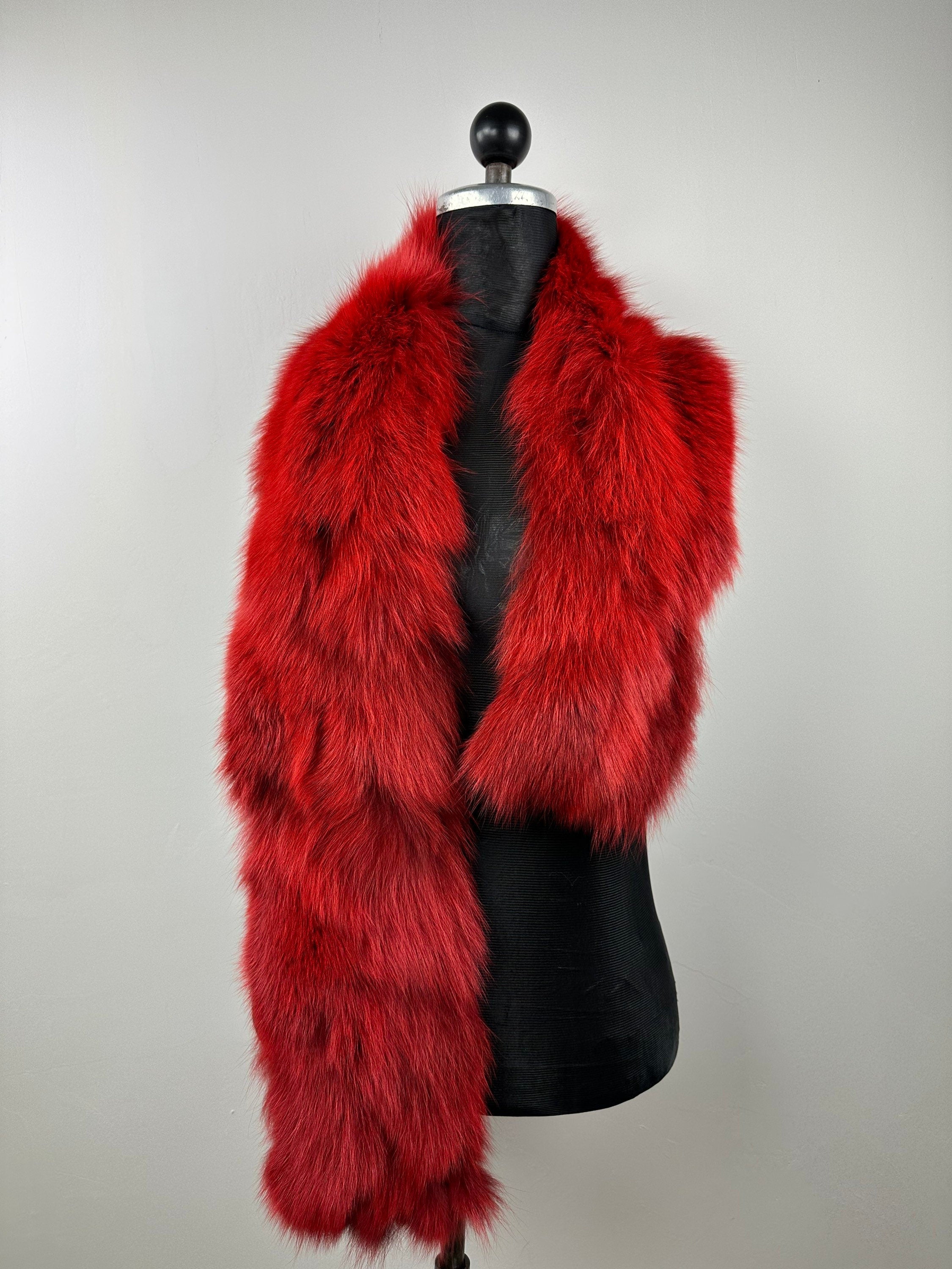 Red Fox Fur Scarf – Real Fur Scarf, Handmade in Greece, Luxury Winter Scarf