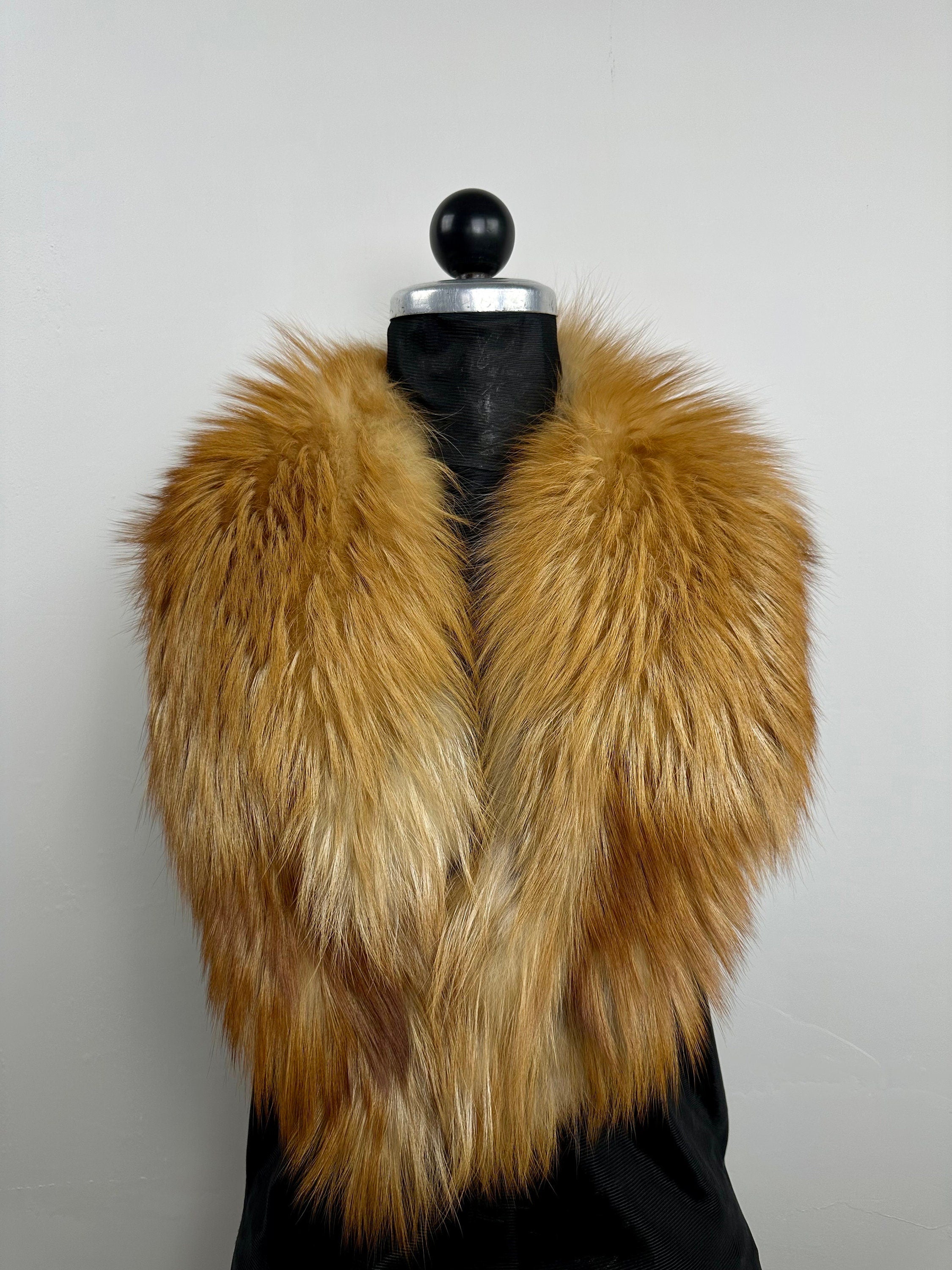 Golden Fox Fur Collar – Real Fur Neck Wrap, Luxury Handmade Stole
