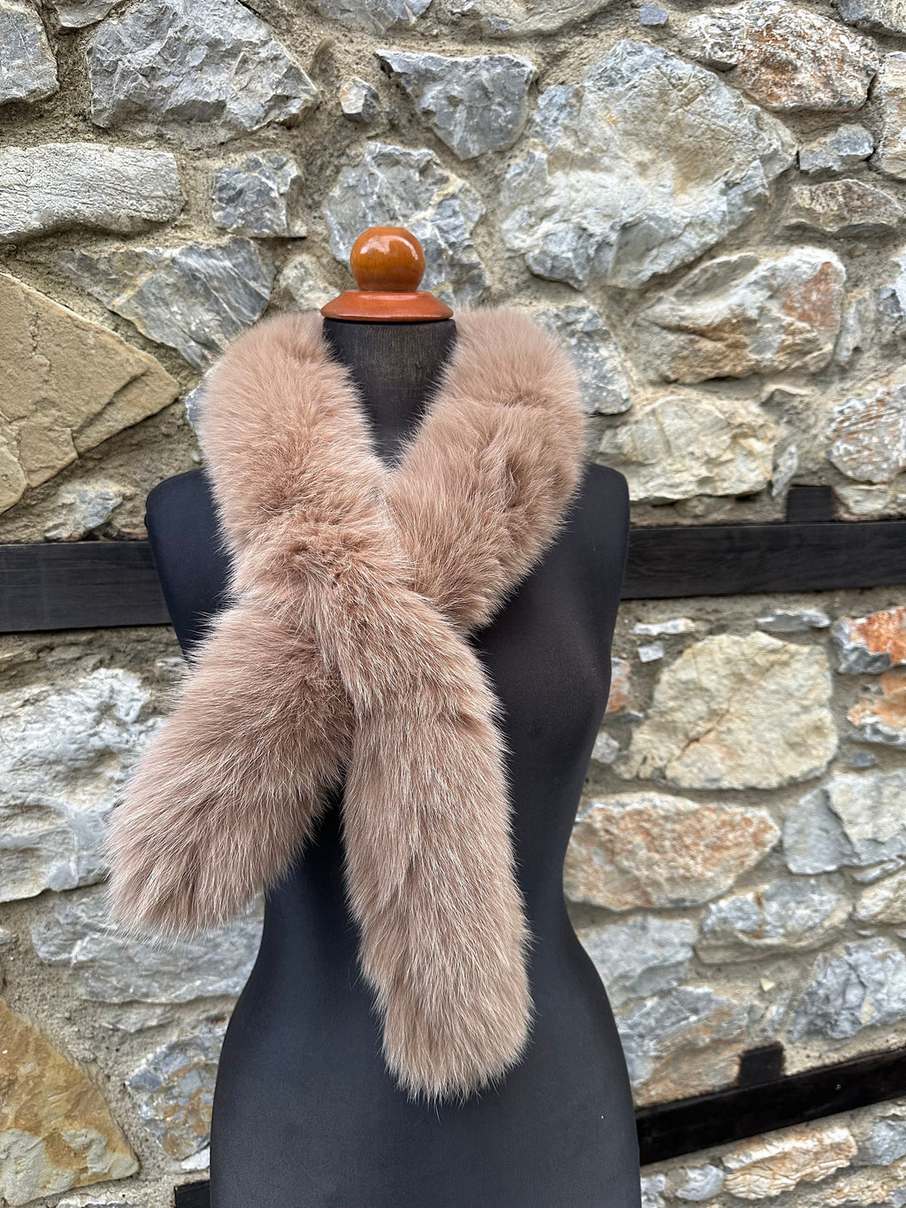 Beige Fox Fur Scarf – Real Fur Scarf, Handmade in Greece, Luxury Winter Scarf