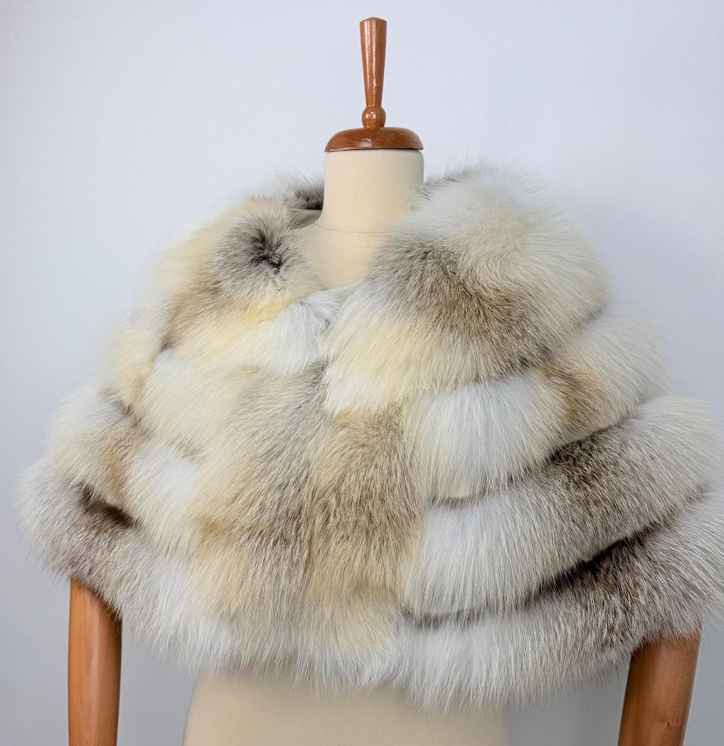 Fawn light fox fur stole, real fur bridal shawl, wedding warp