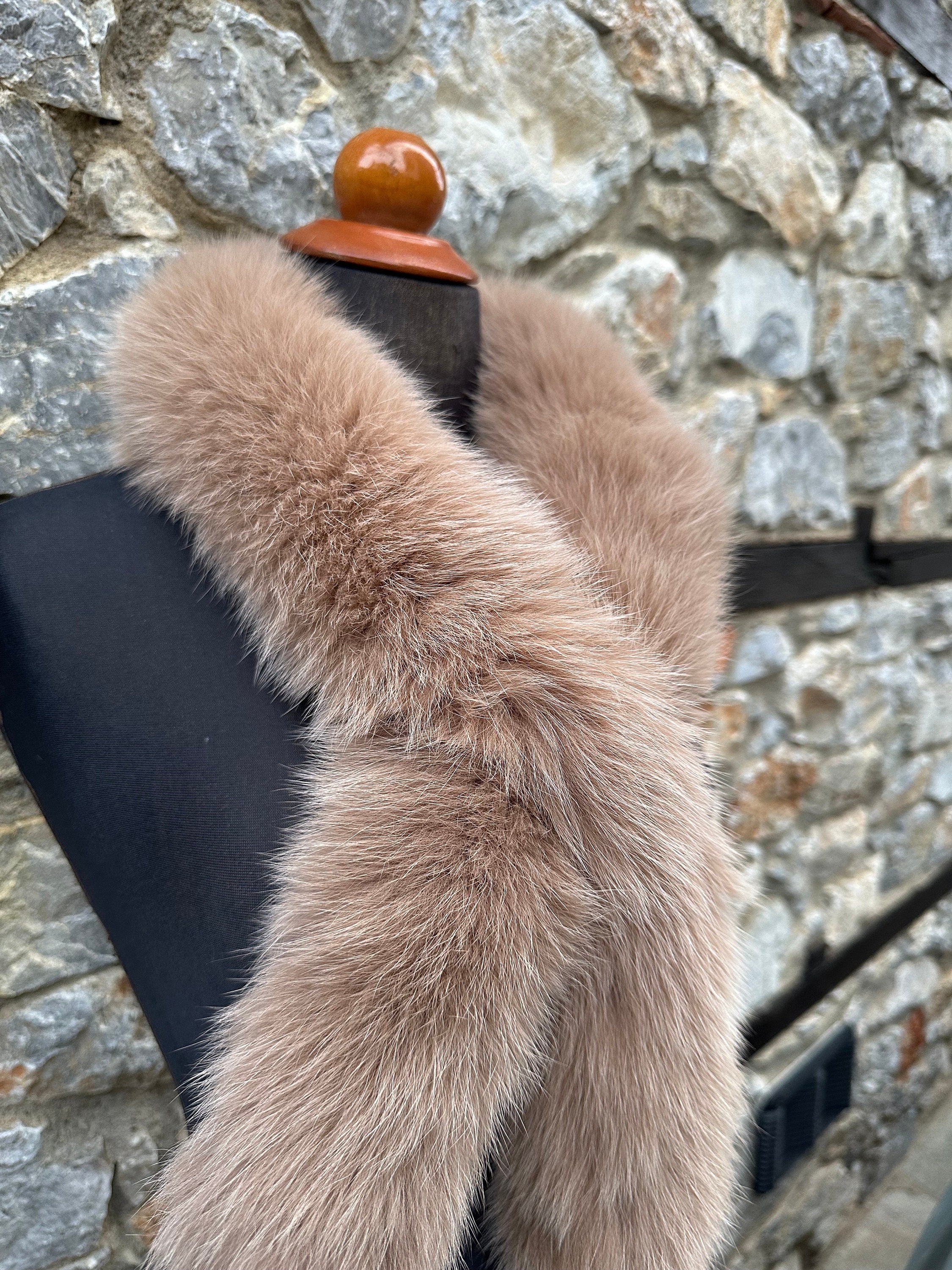 Beige Fox Fur Scarf – Real Fur Scarf, Handmade in Greece, Luxury Winter Scarf