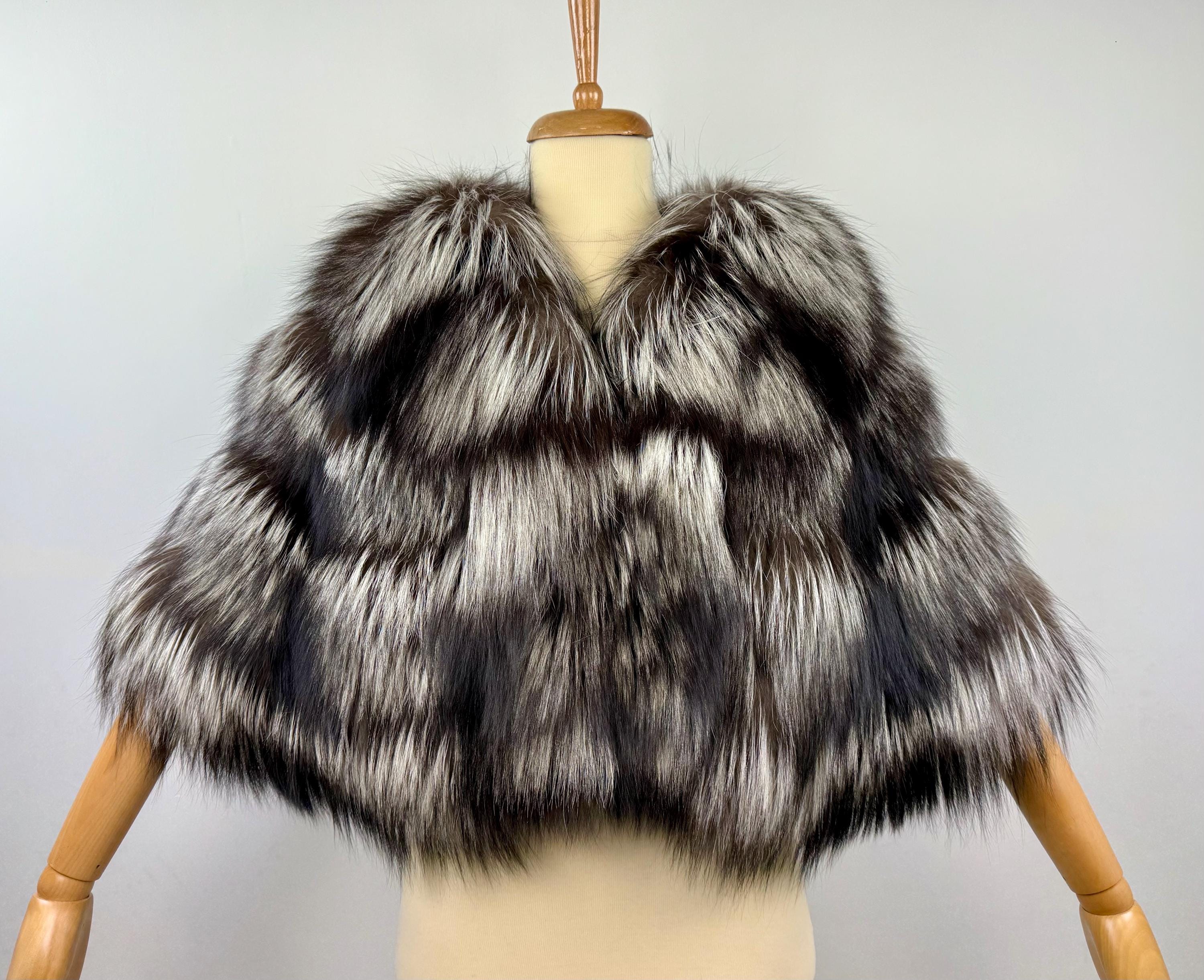Genuine Silver Fox Fur Wrap: Handmade Real Fur Stole