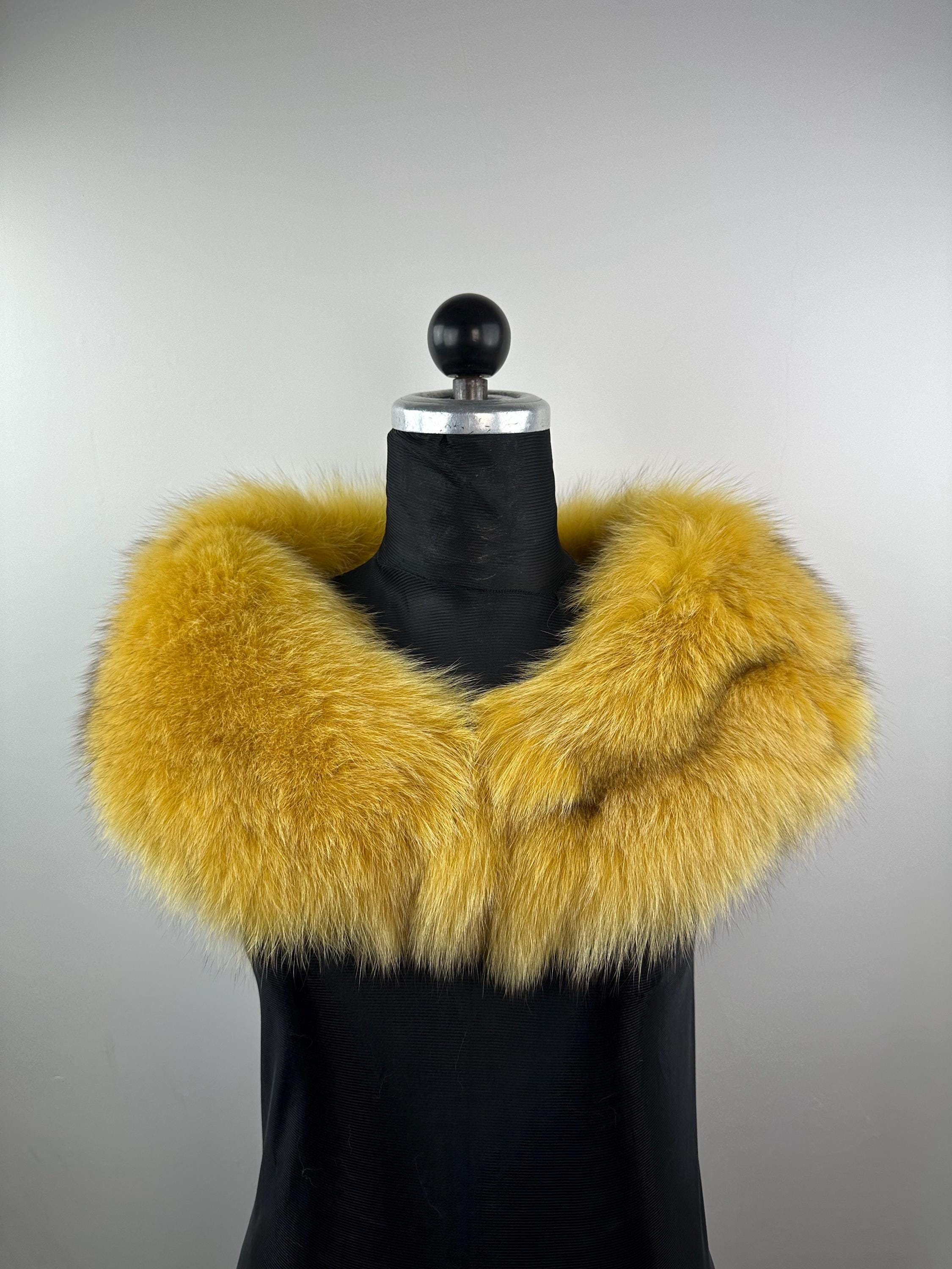 Golden Yellow Fox Fur Collar – Real Fur Collar, Handmade in Greece, Luxury Neck Accessory