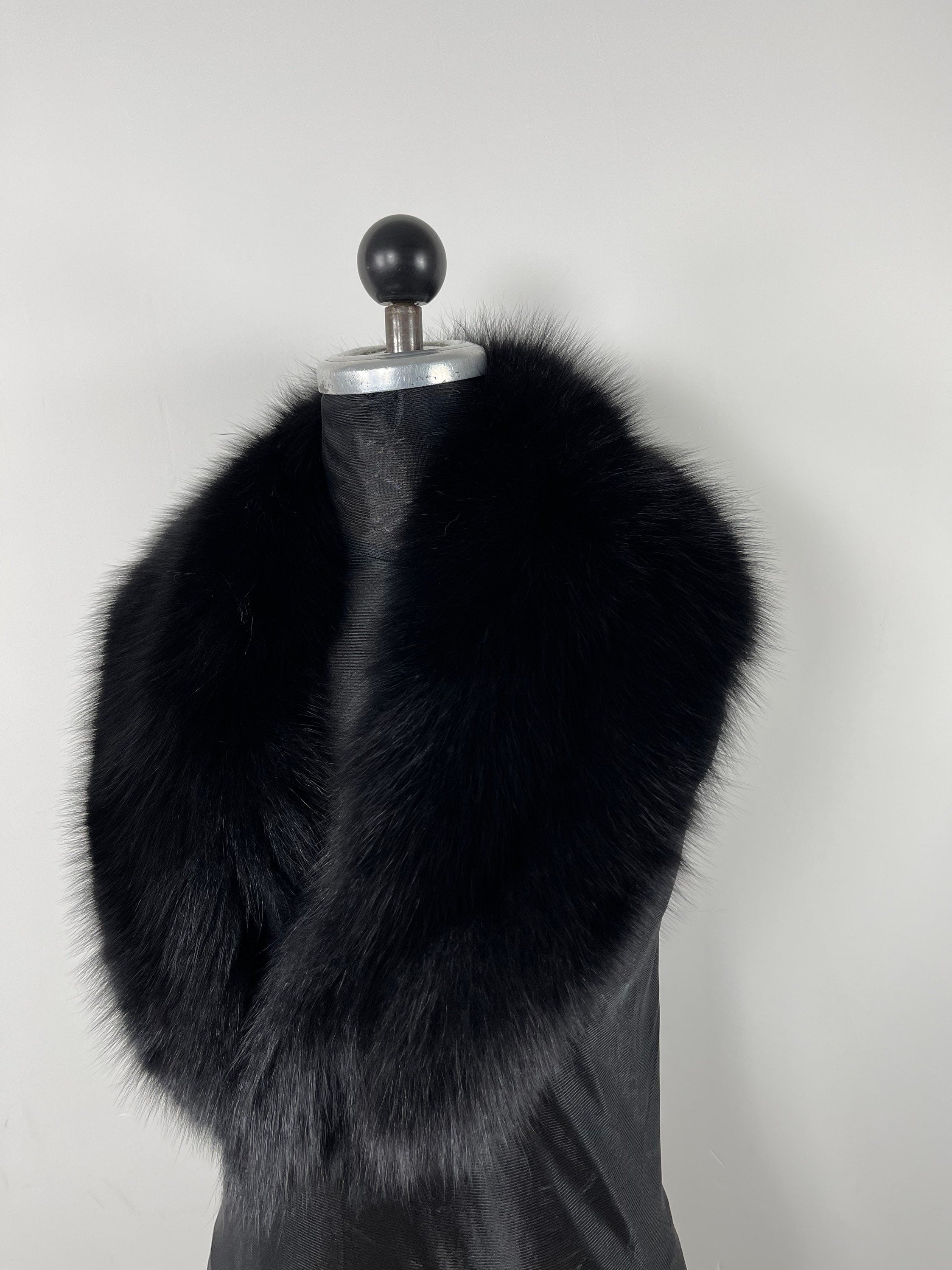Black Fox Fur Collar – Real Fur Collar, Handmade in Greece, Luxury Neck Accessory