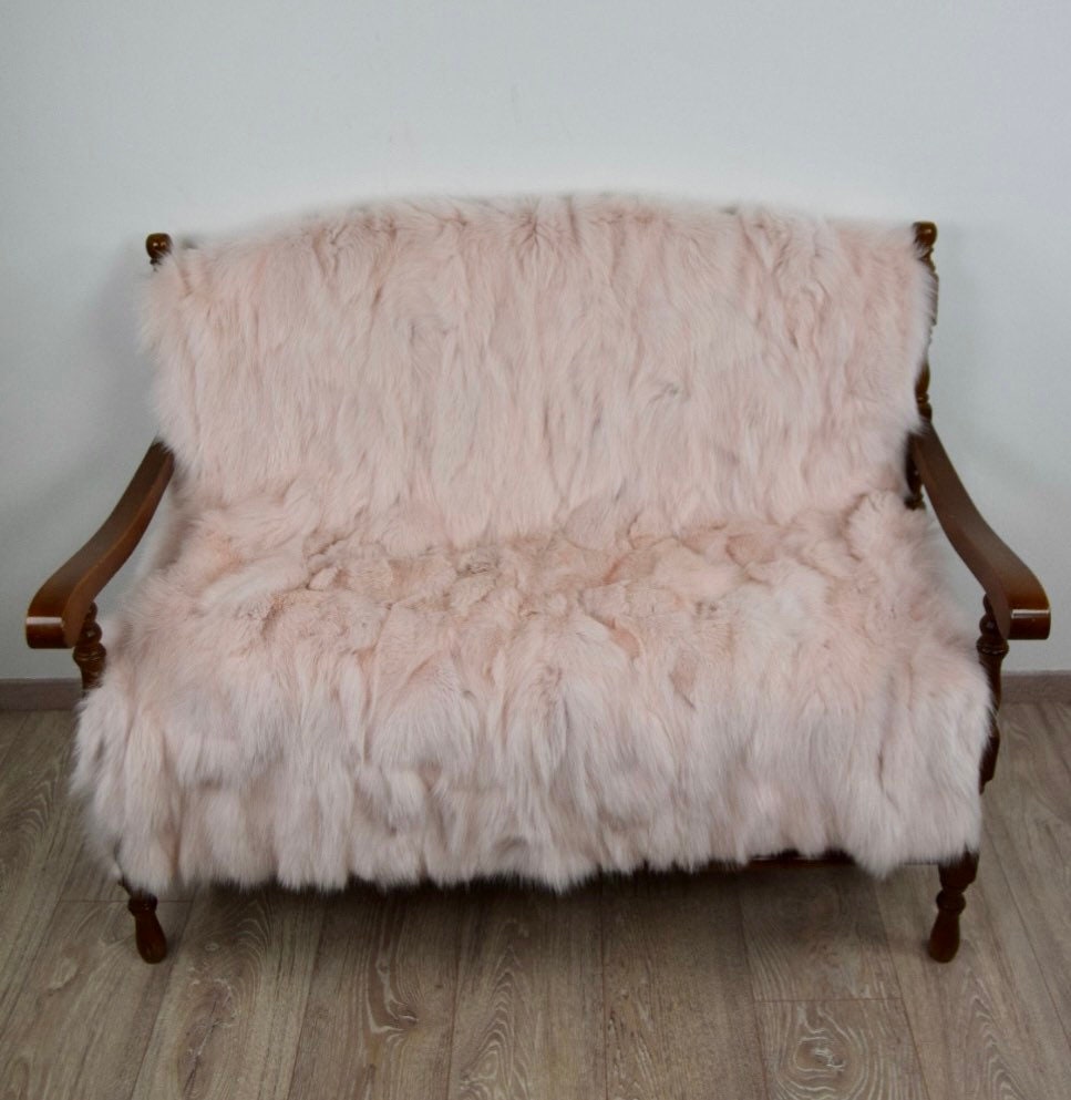 Genuine Pink Fox Fur Blanket: Soft Fur Throw