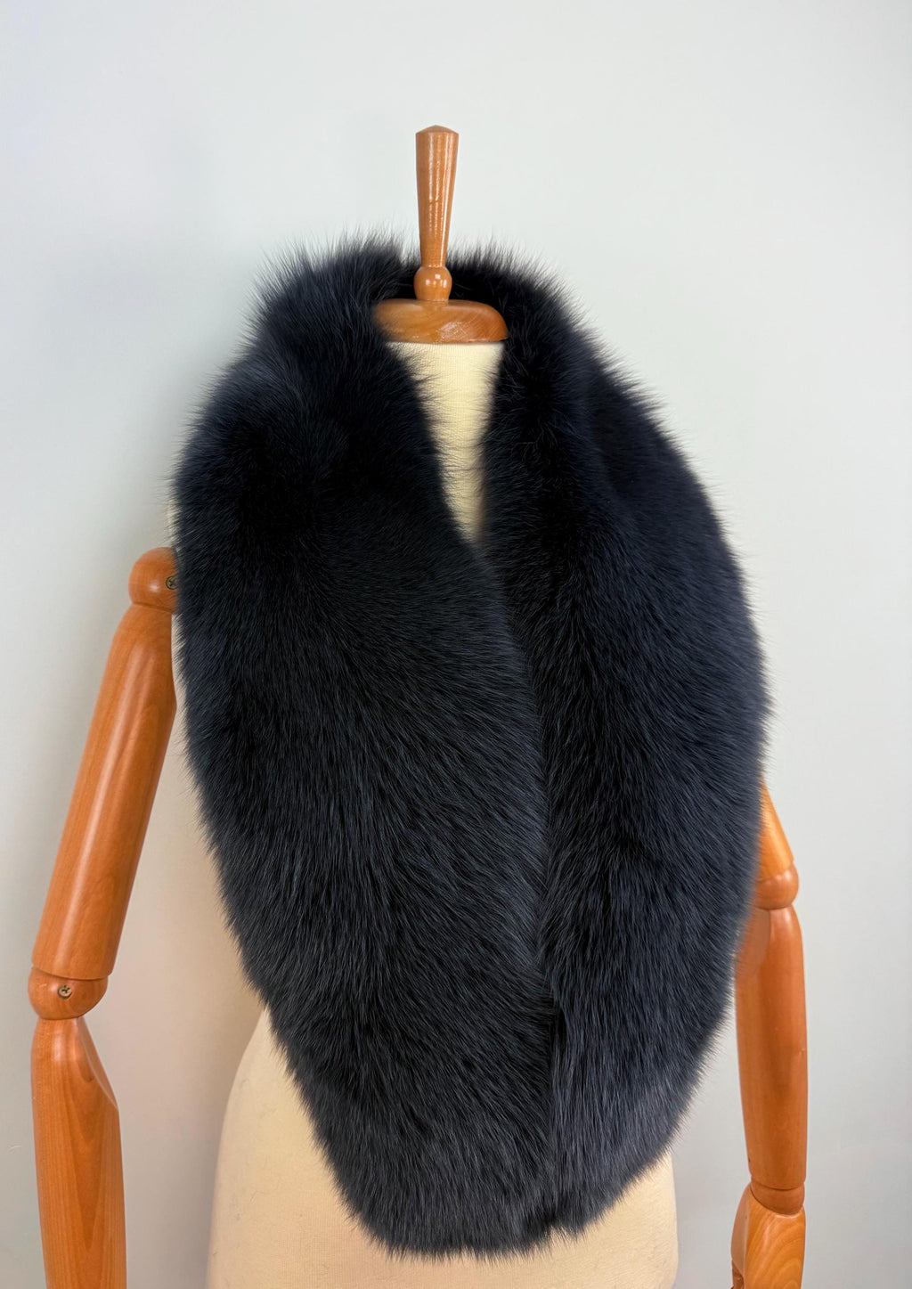 Midnight Blue Fox Fur Stole – Real Fur Wrap, Extra Long Luxury Fur, Handmade in Greece