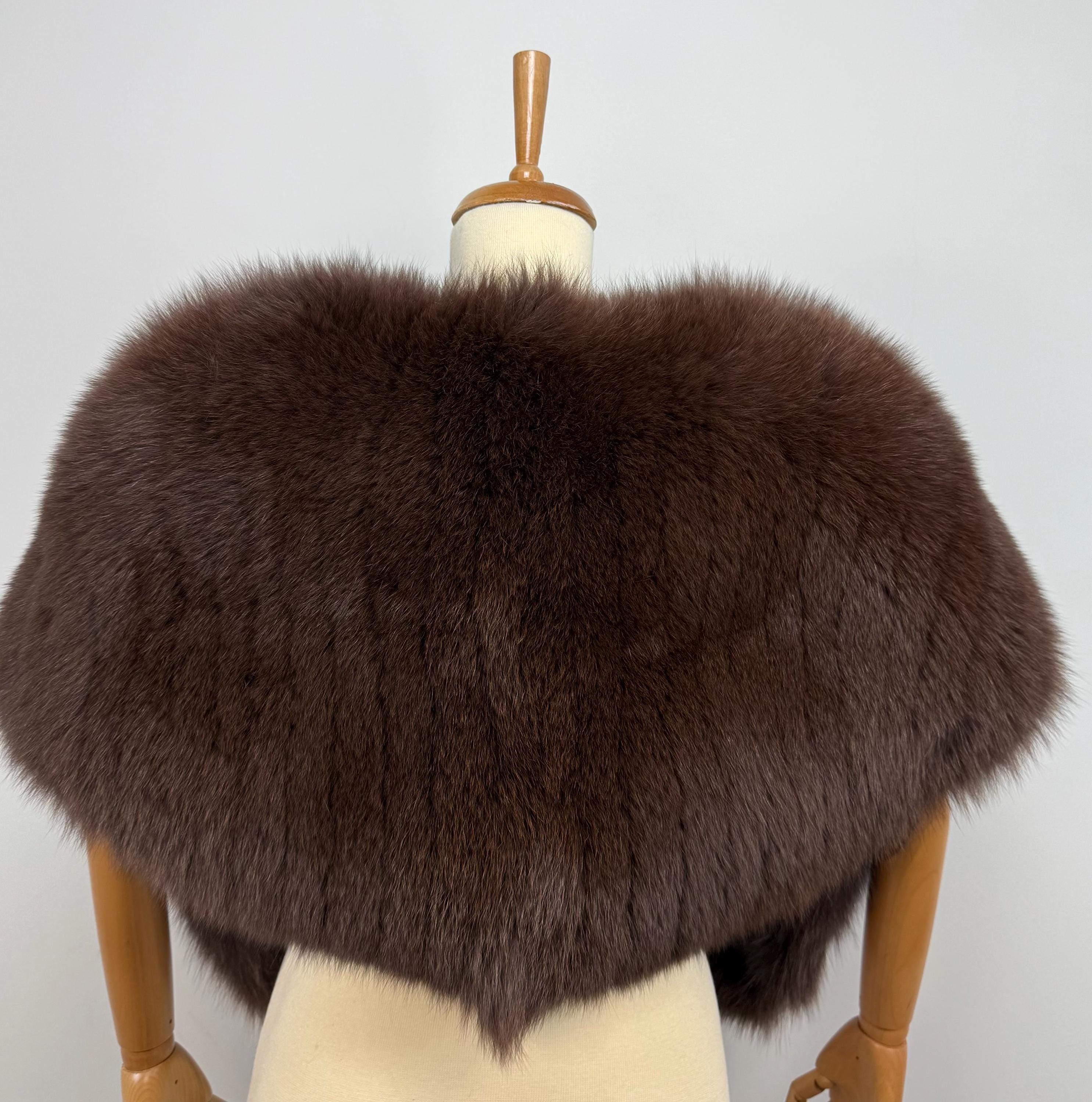 Brown Fox Fur Shawl – Real Fur Wrap, Handmade in Greece, Luxury Evening Shawl