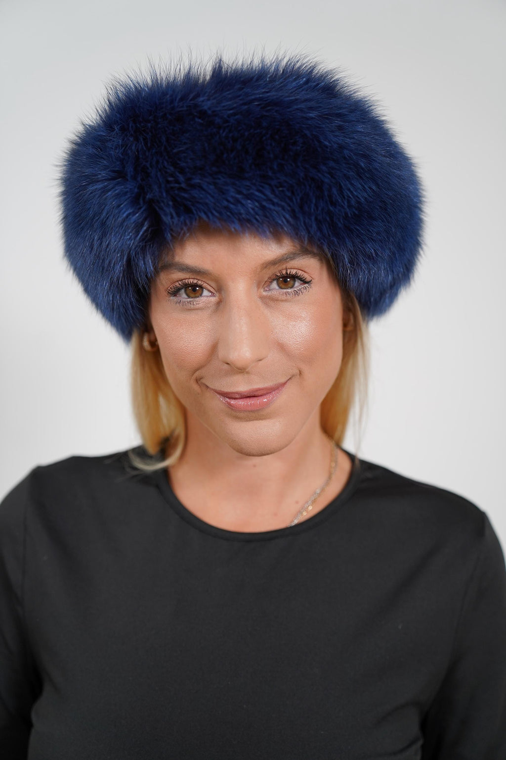 Luxury Blue Fur Headband: Warm Fluffy Fur Fox Head Band