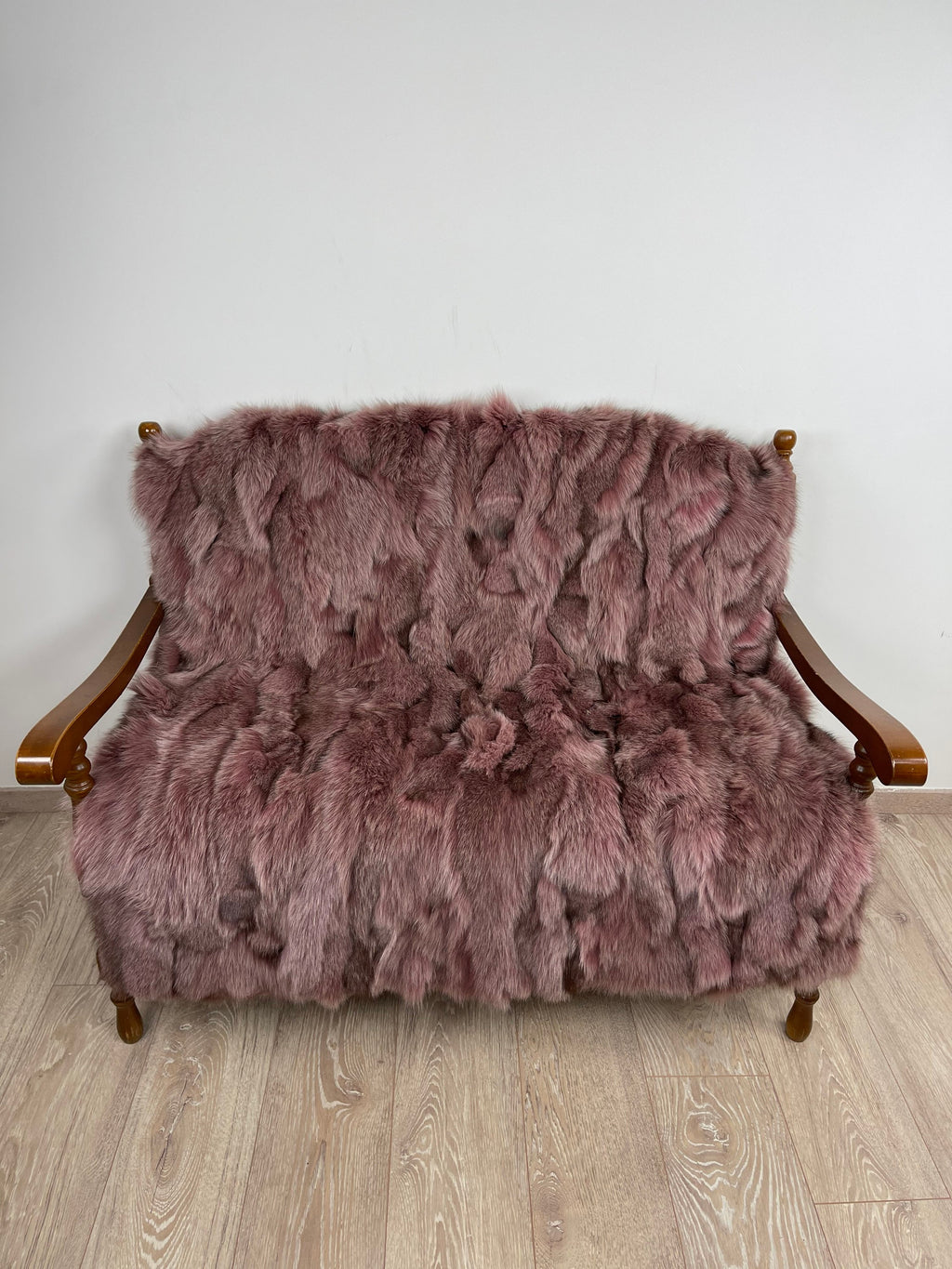 Dusty Rose Fox Fur Blanket – Real Fur Throw, Handmade in Greece, Luxury Fur Blanket