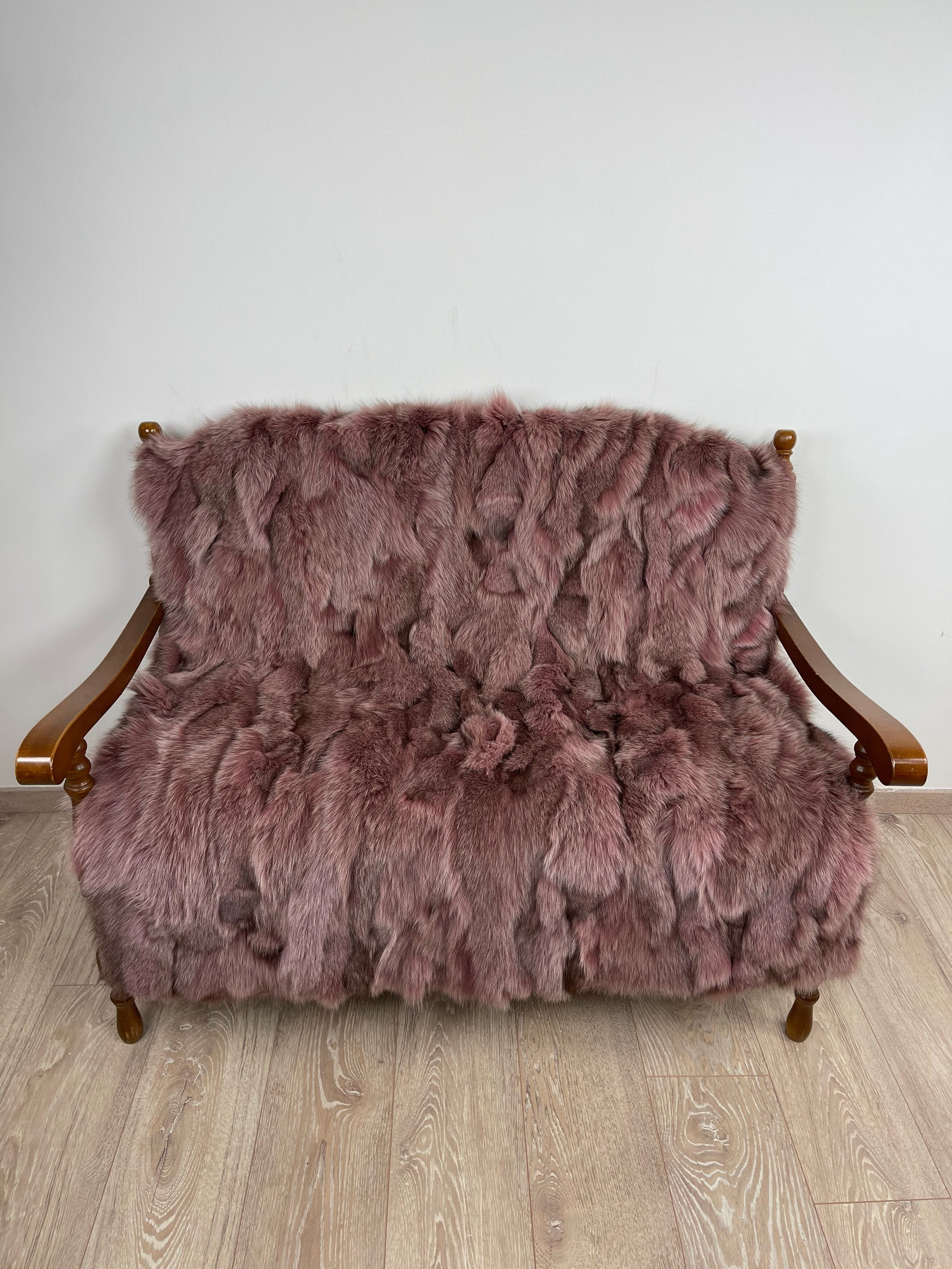 Dusty Rose Fox Fur Blanket – Real Fur Throw, Handmade in Greece, Luxury Fur Blanket