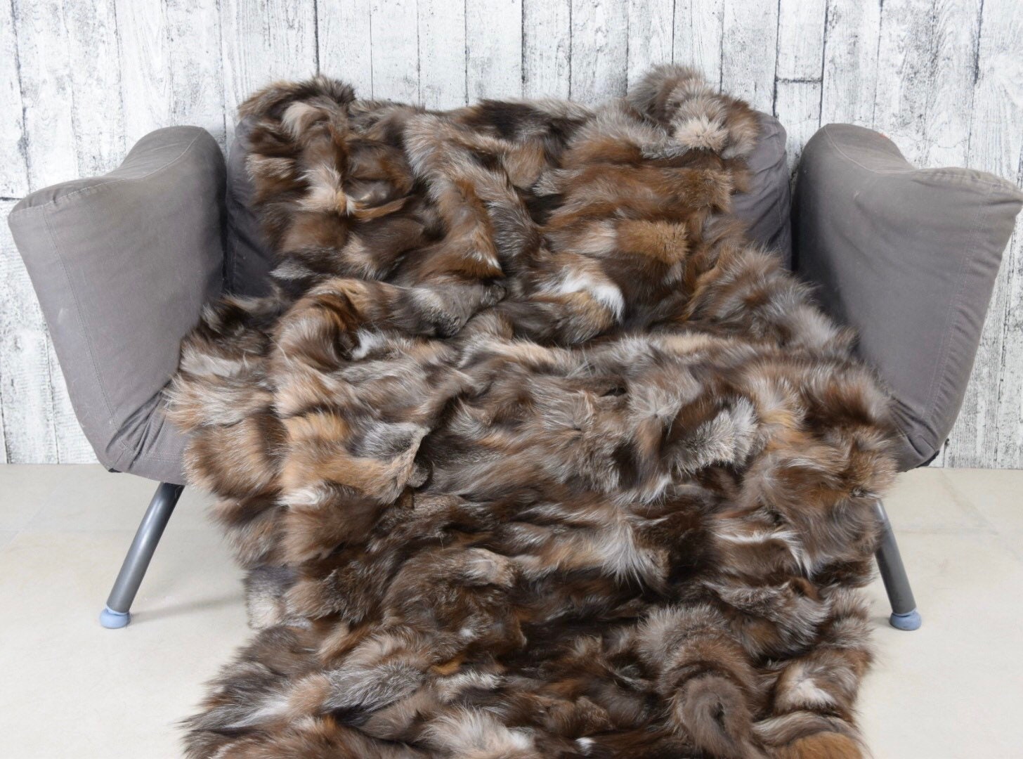 Luxury Crystal Fox Fur Blanket: Genuine Fur Throw, Handmade in Greece