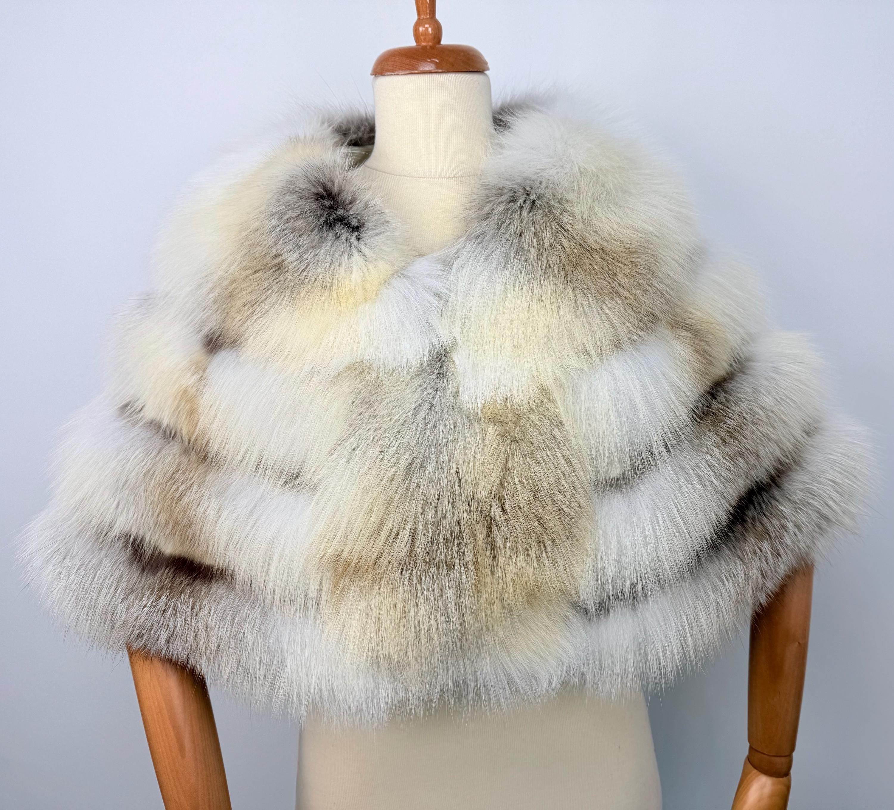 Fawn light fox fur stole, real fur bridal shawl, wedding warp