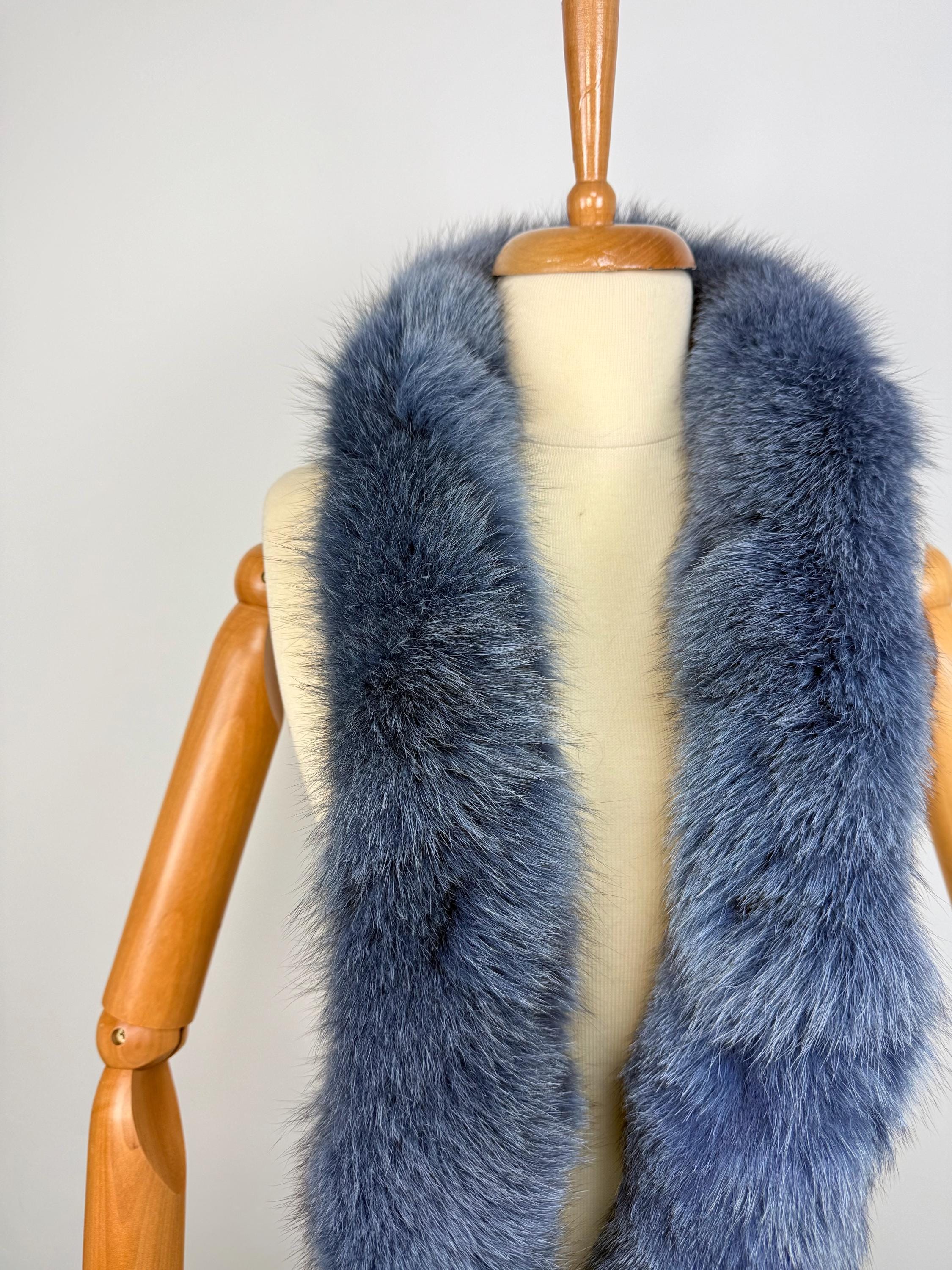 Blue Fur Scarf: Handmade Genuine Fox Fur, Luxury Neck Wrap