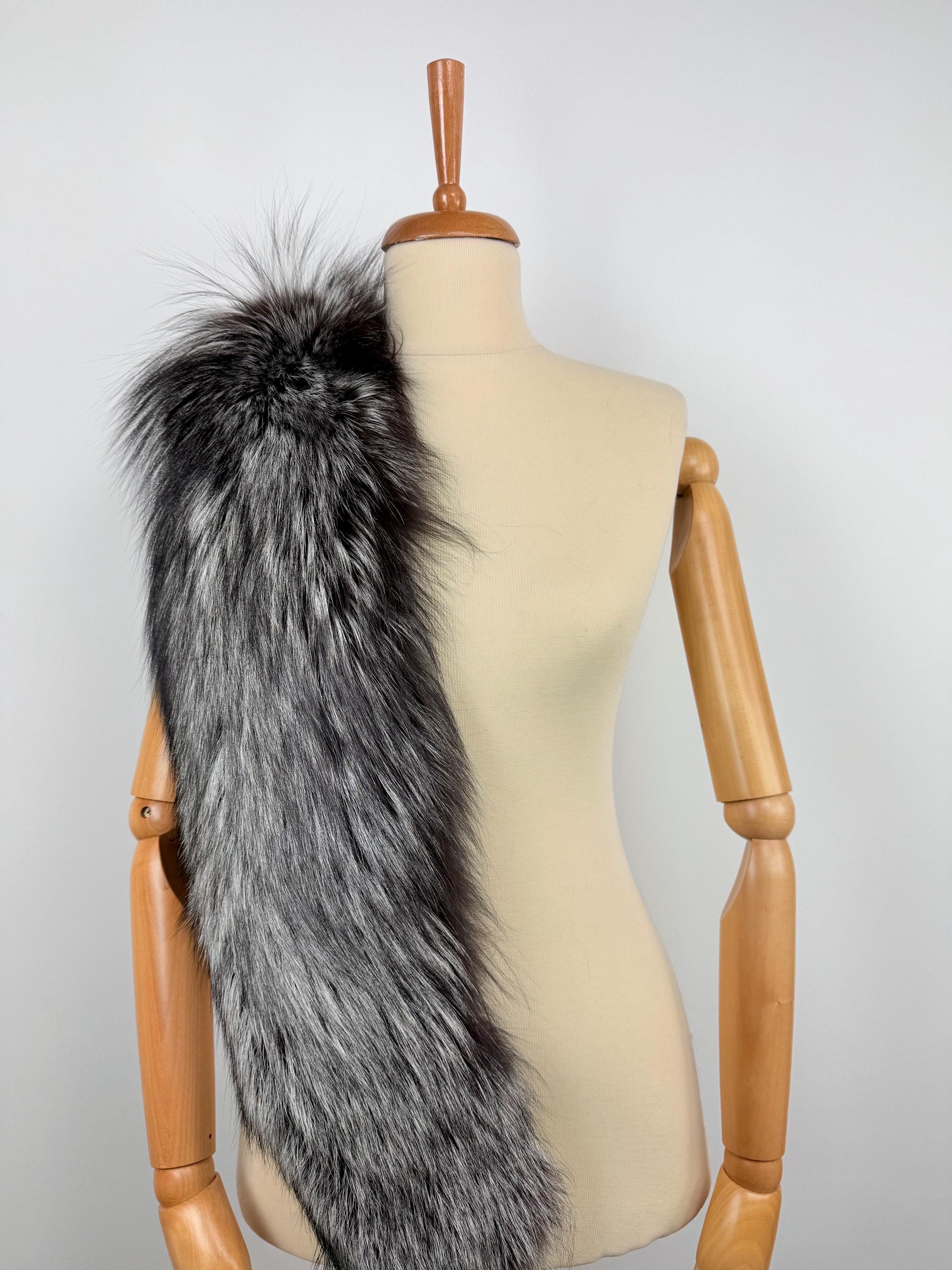 Silver Fox Fur Stole Collar - Luxury Extra Long Fur Scarf
