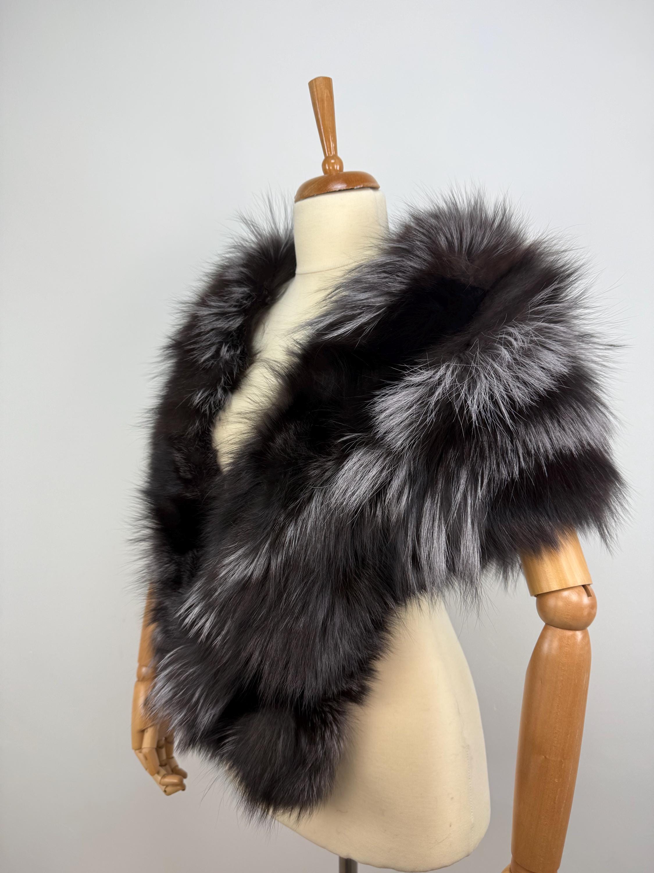Silver Fox Fur Shawl – Real Fur Shawl, Handmade in Greece, Luxury Evening Wrap