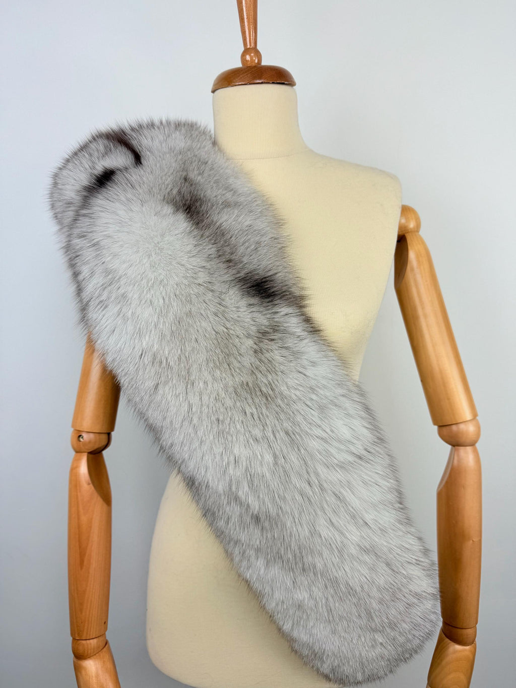 Luxury Real Blue Fox Fur Stole: Extra Long Fur Collar