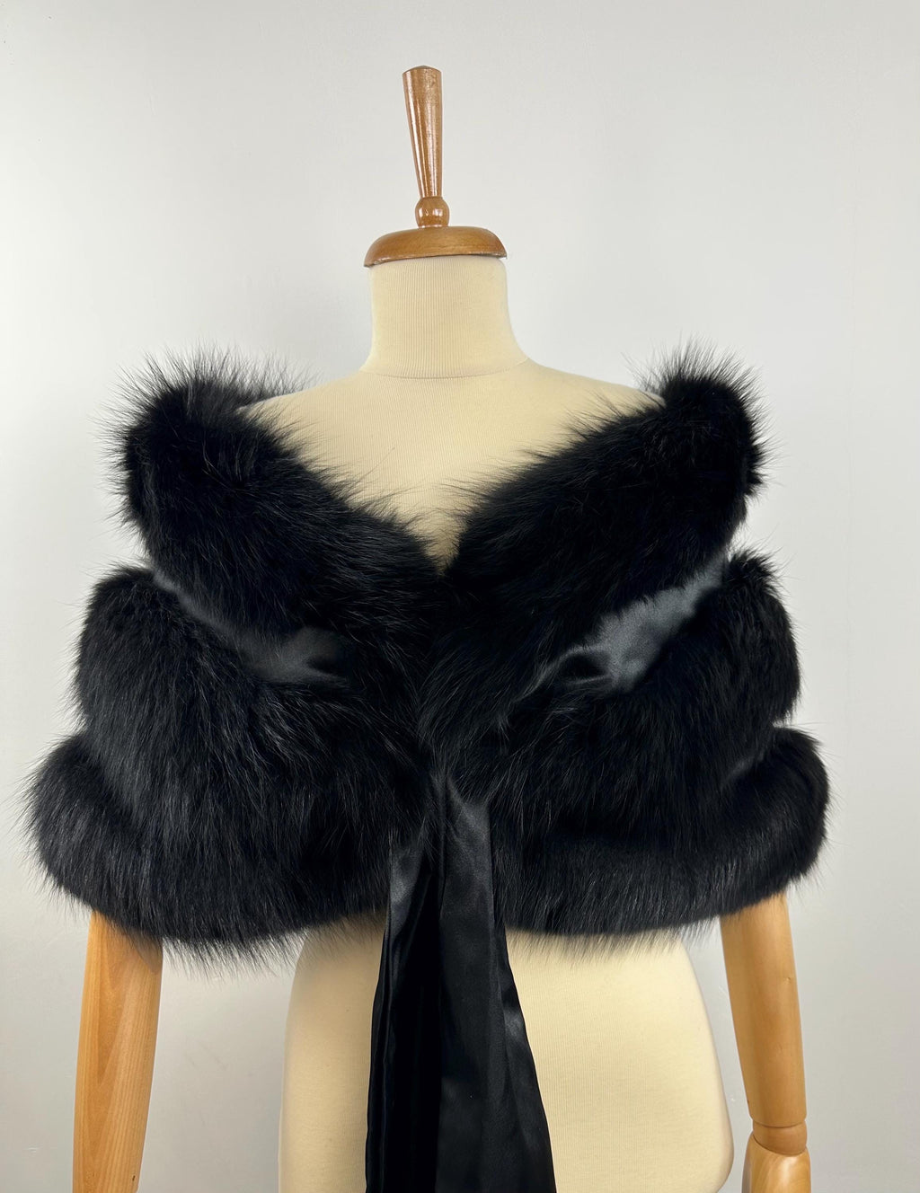Black Fox Fur Stole: Handmade Real Fur Shawl