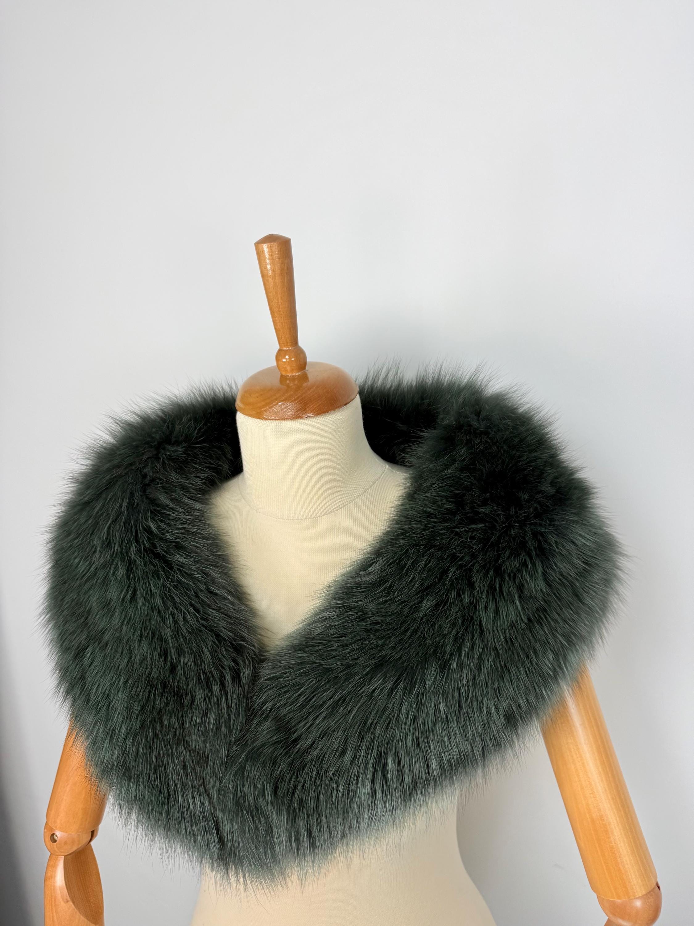 Green Fox Fur Collar – Real Fur Collar, Handmade in Greece, Luxury Neck Accessory