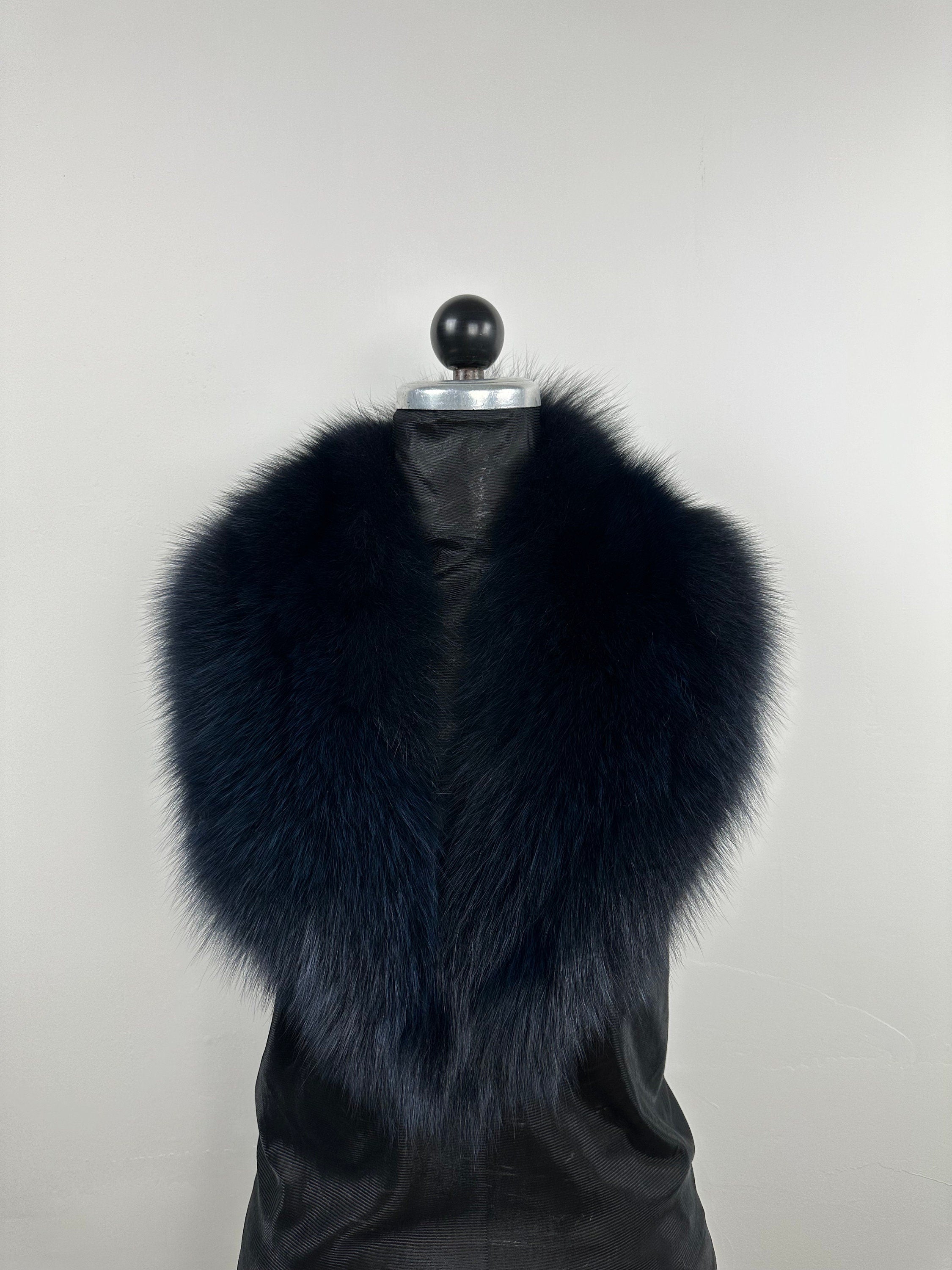 Midnight Blue Fox Fur Collar – Real Fur Collar, Handmade in Greece, Luxury Neck Accessory