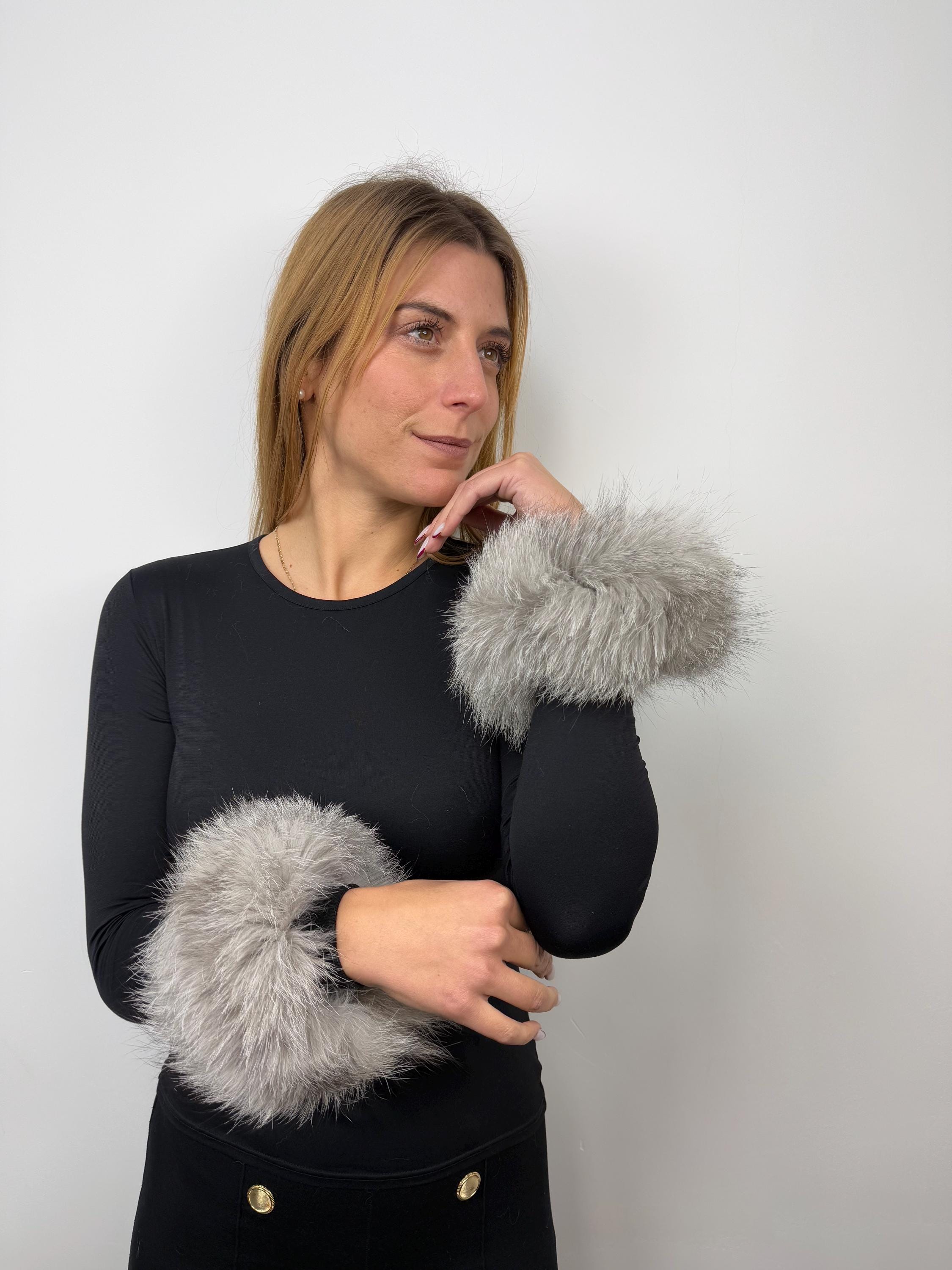 Real Fox Fur Cuffs: Handmade Fluffy Wrist Warmers (Set of Two)