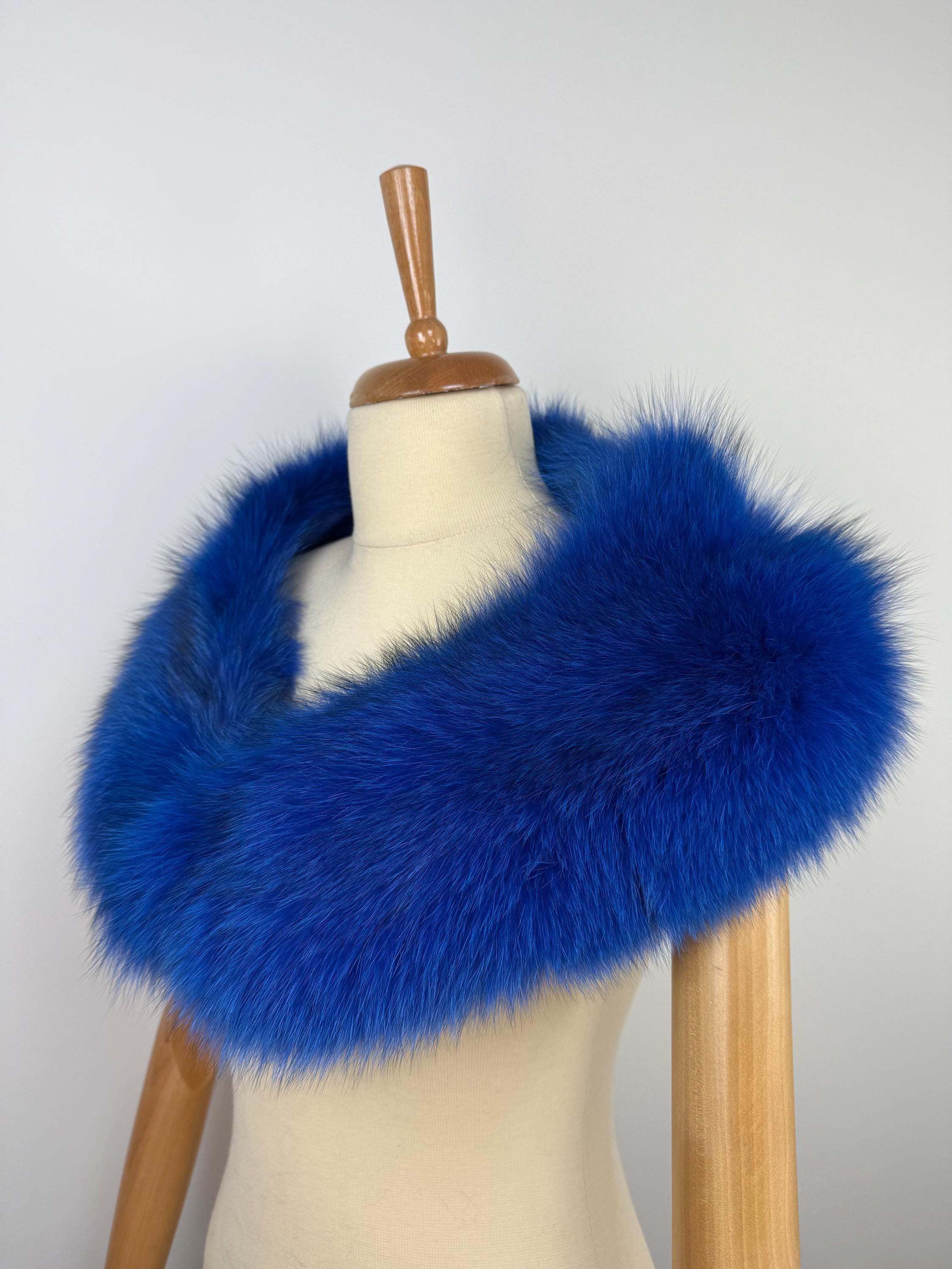 Royal Blue Fox Fur Collar – Real Fur Collar, Handmade in Greece, Luxury Neck Accessory