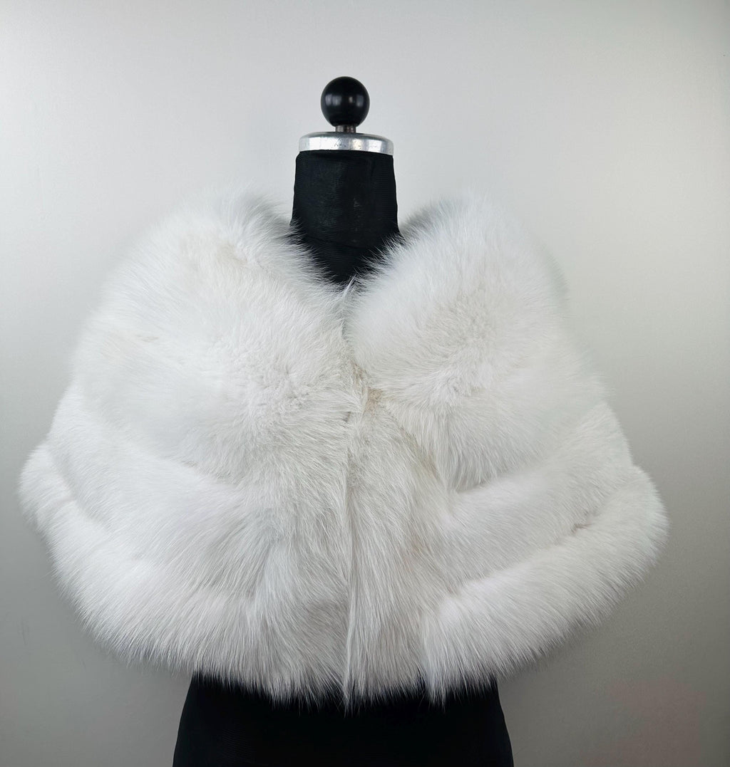 White fox fur stole, real fur bridal shawl warp, wedding etole