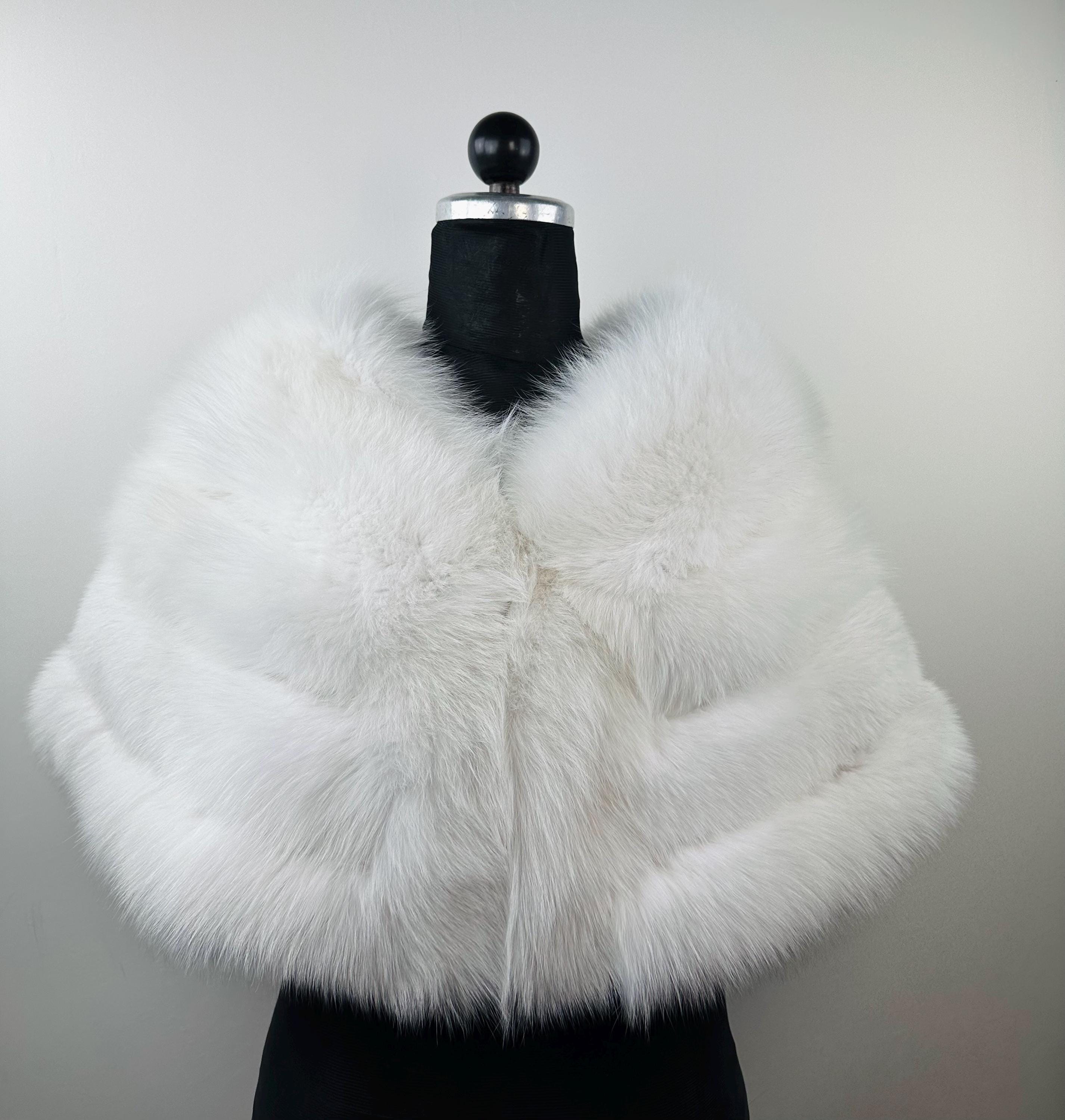 White fox fur stole, real fur bridal shawl warp, wedding etole
