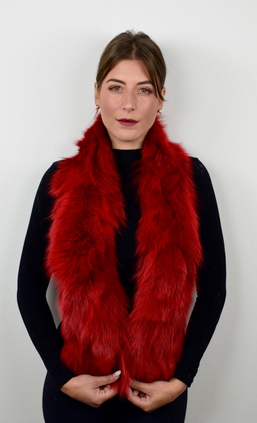 Red Fox Fur Scarf: Handmade Fluffy Collar