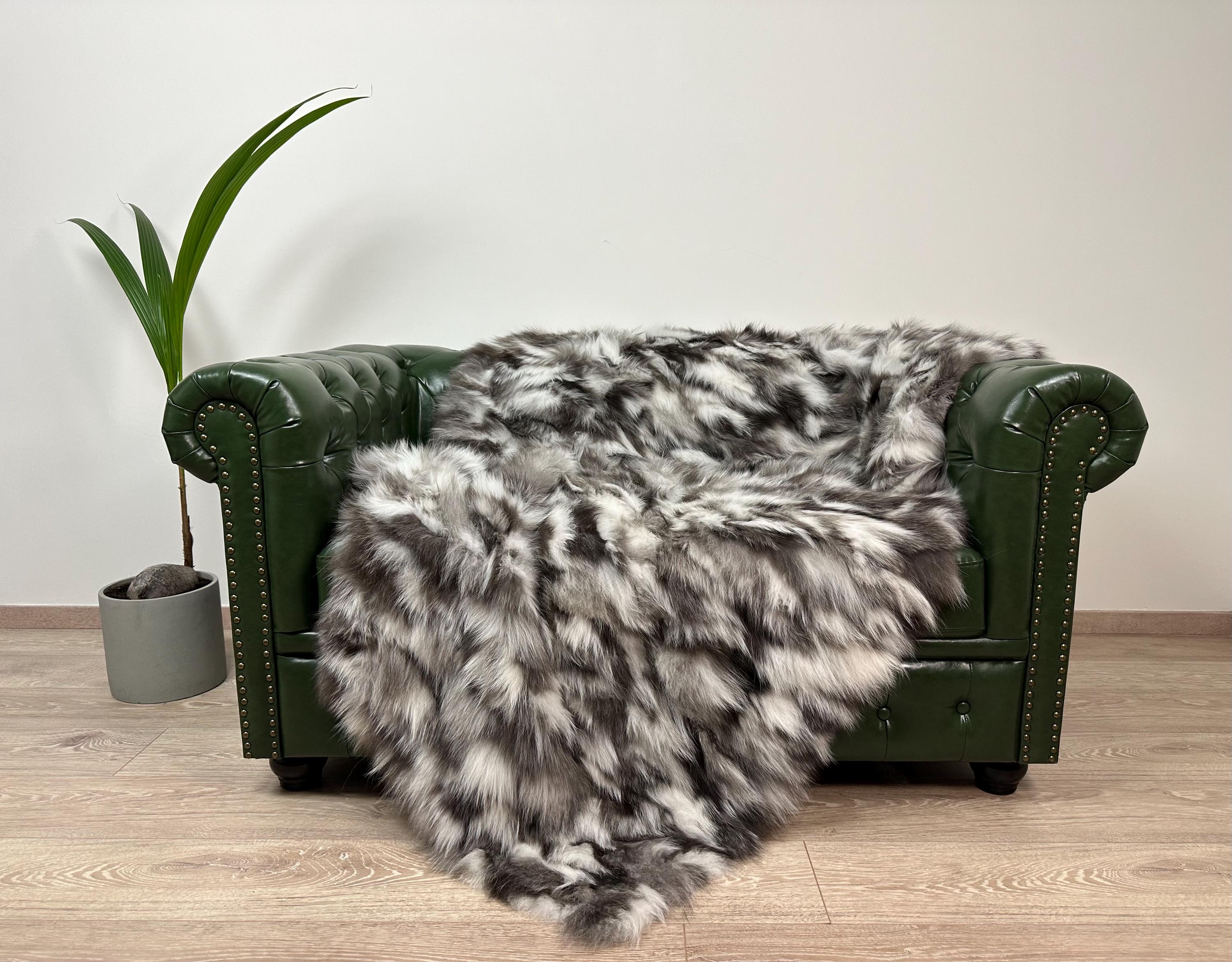 Luxury Real Fox Fur Blanket: Handmade Sofa Throw, Soft Fur Decor