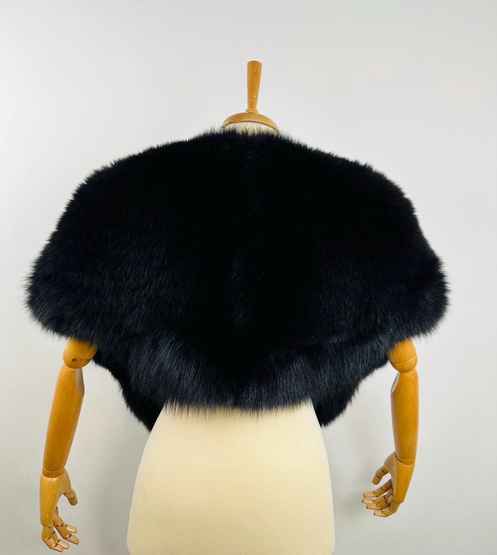 Premium Black Fox Fur Shawl, real fur stole, fur collar , stole, Black fur warp
