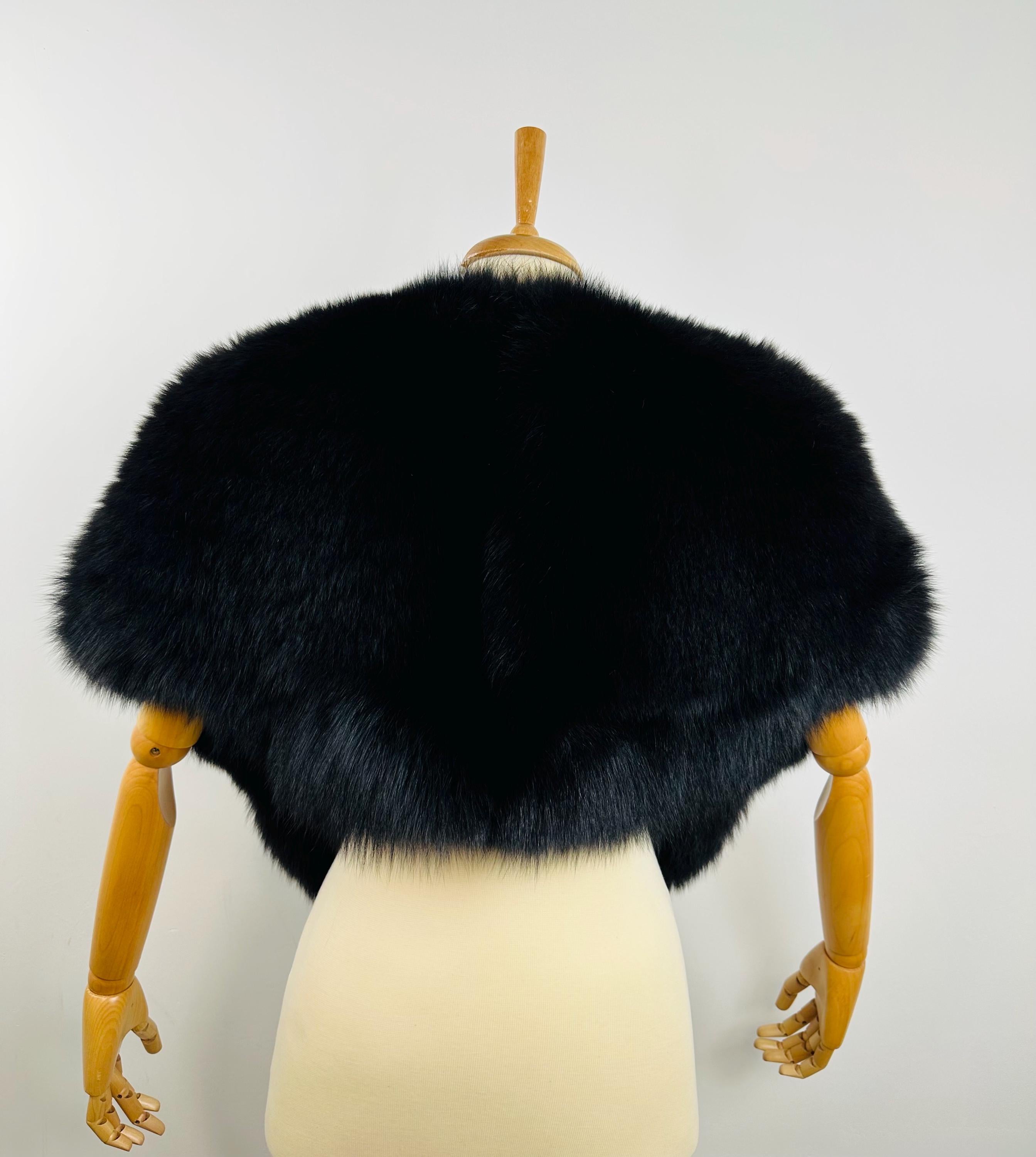 Premium Black Fox Fur Shawl, real fur stole, fur collar , stole, Black fur warp