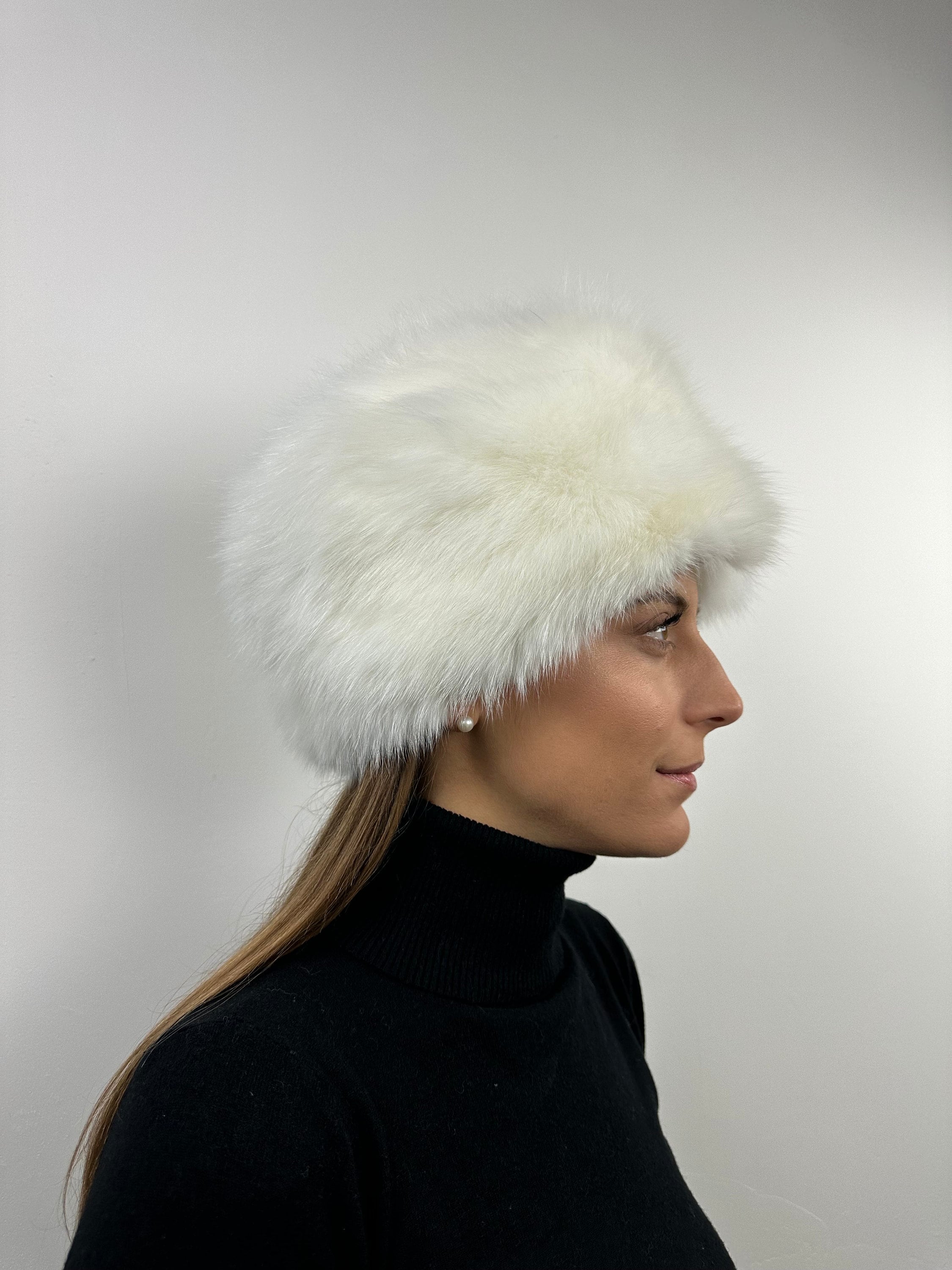 Handmade White Fox Fur Hat: Warm Fluffy Winter Hat