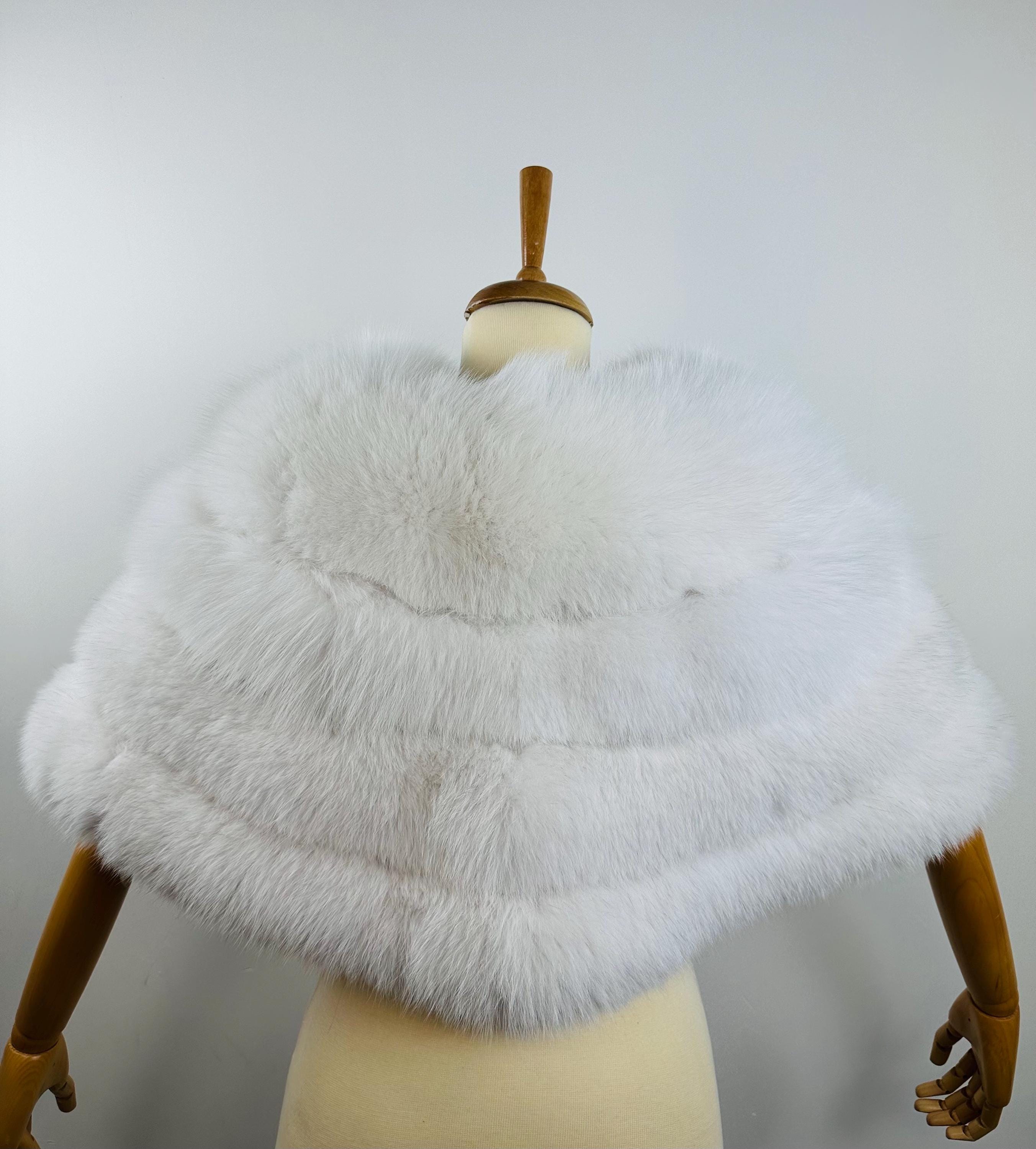 White Fox Fur Bridal Shawl – Real Fur Wrap, Handmade in Greece