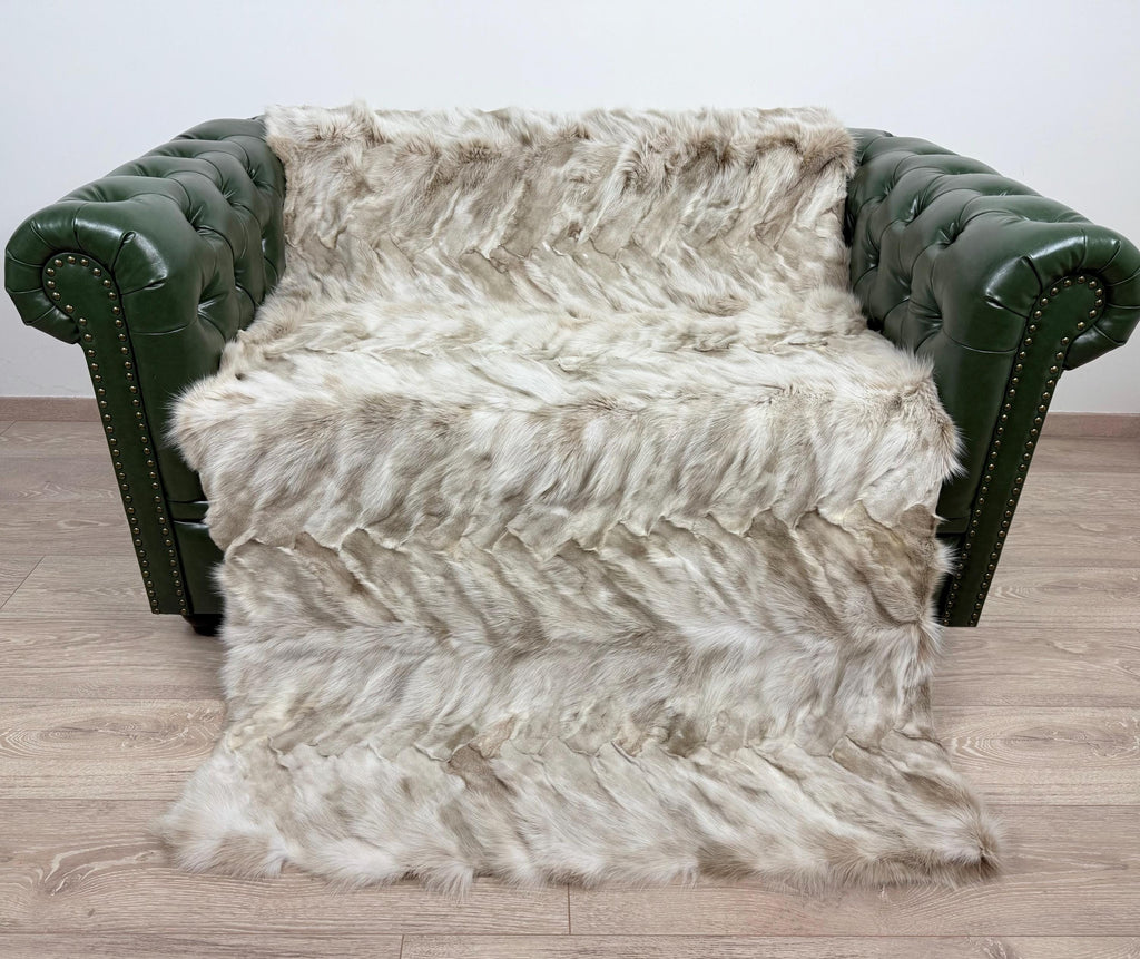 Luxury Fox Fur Blanket: Handmade Real Fur Throw